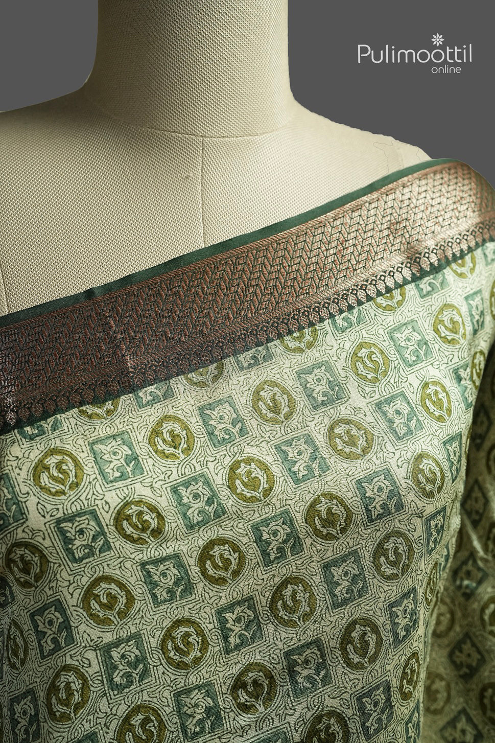 Olive Green Colour Chanderi Saree