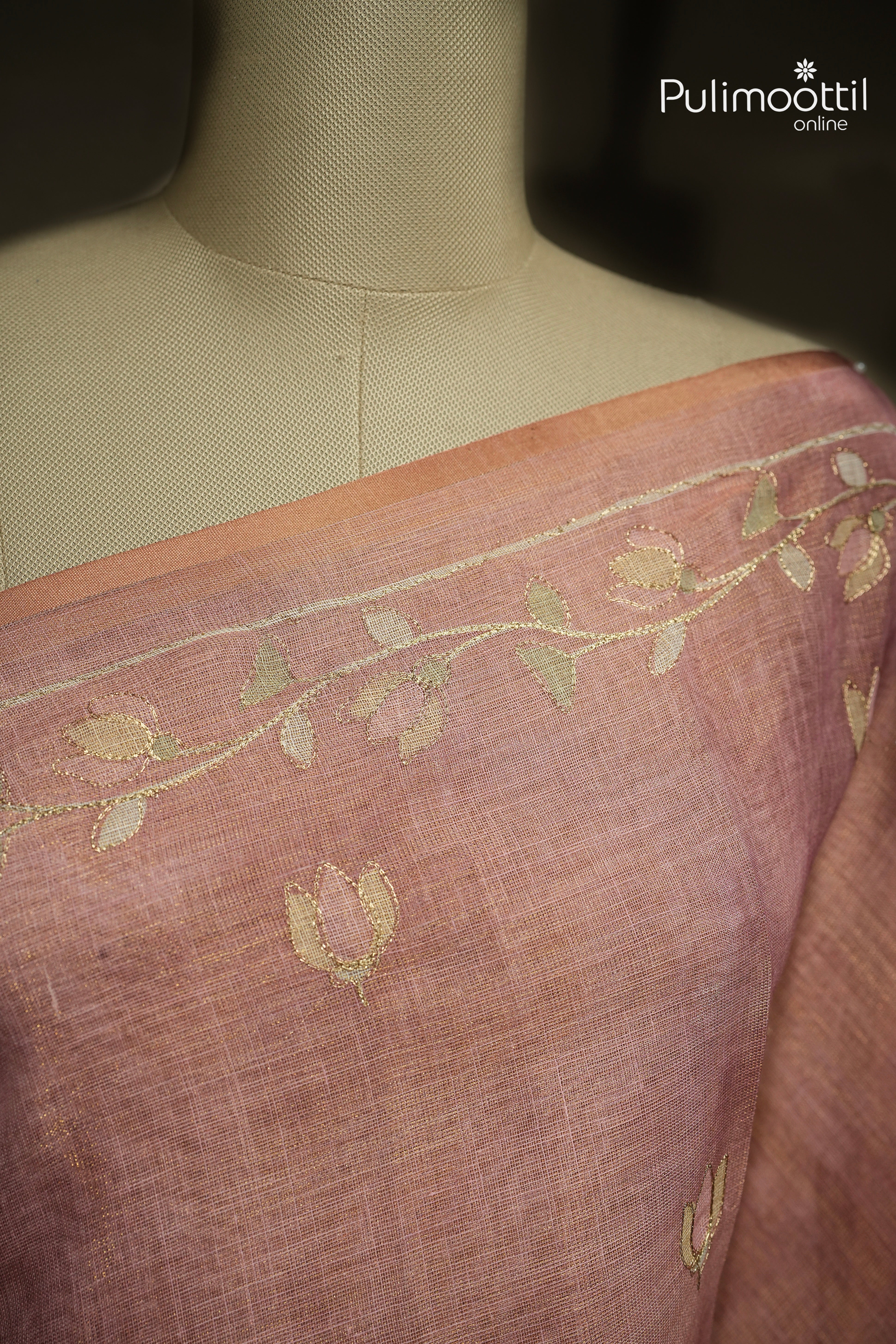 Onion Pink Colour Linen Tissue Saree