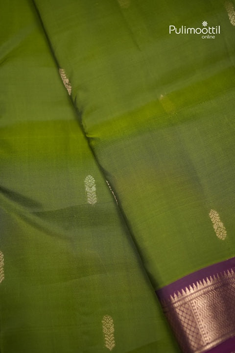 Olive Green Kanchipuram Silk Saree with Contrast Border.