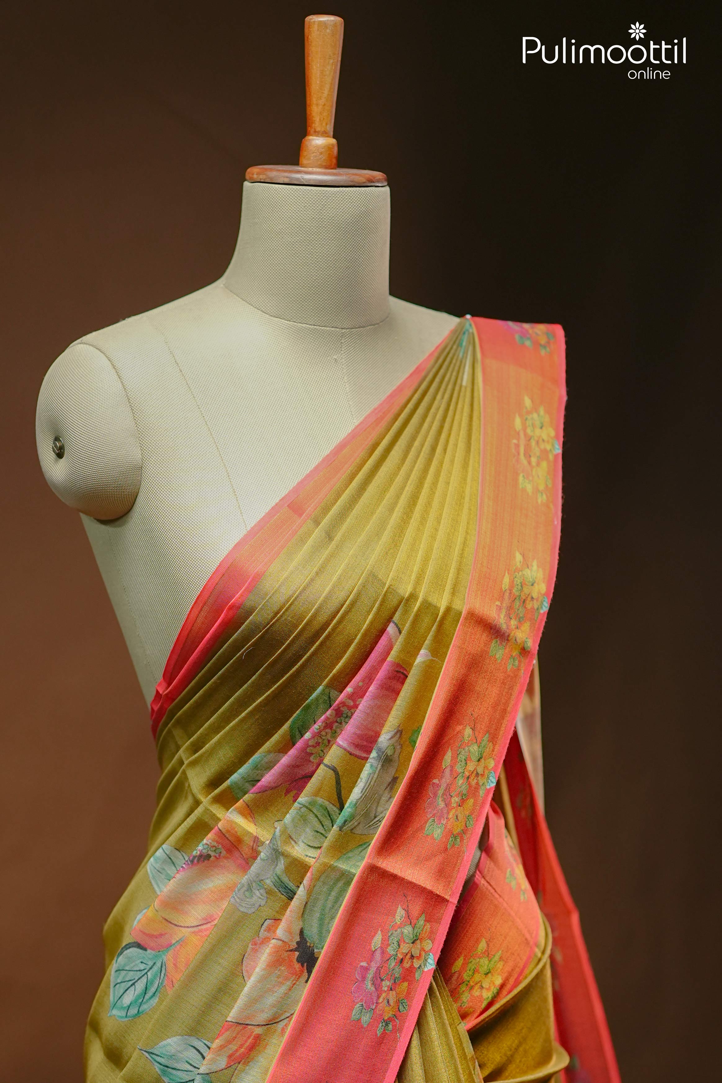 Olive Green Tissue Silk Saree.