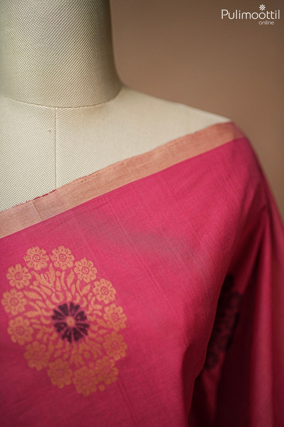 Peach Pink Colour Handloom Cotton Saree.