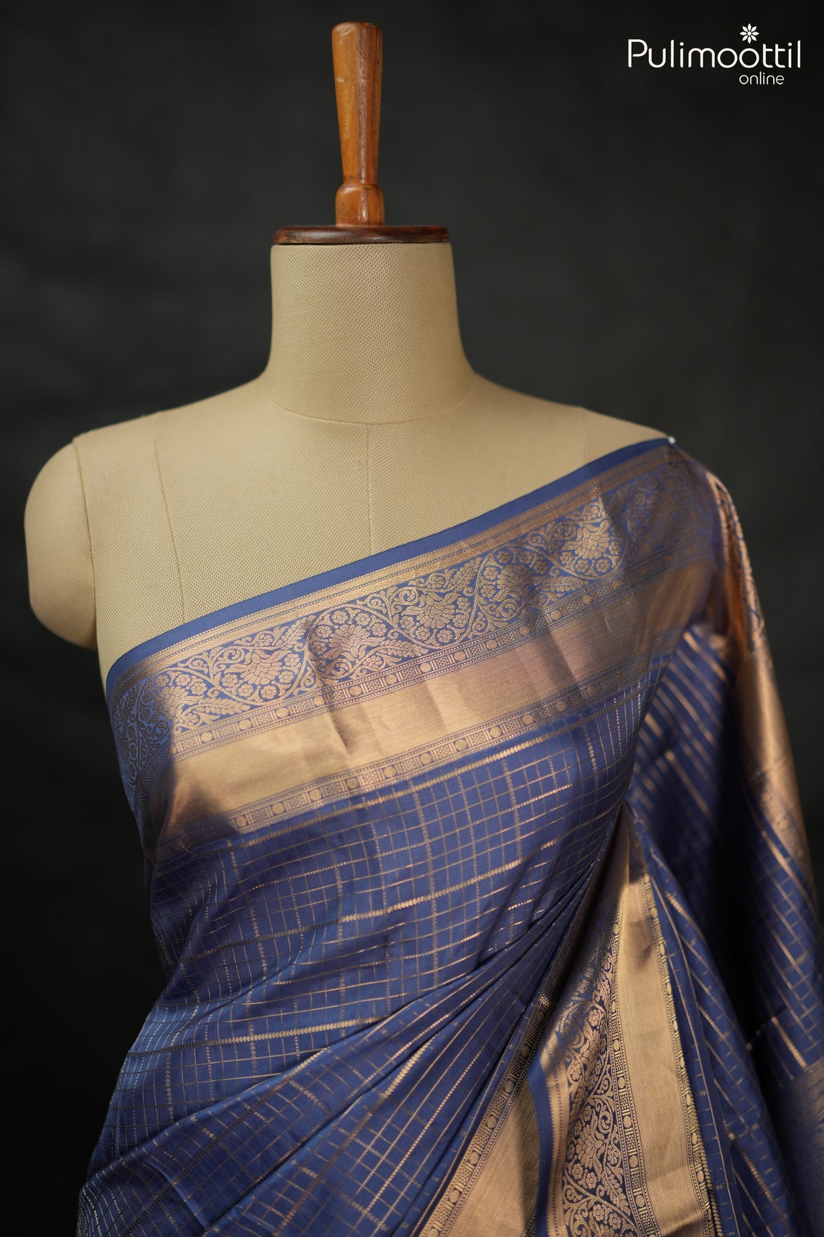Muted Blue Colour Kanchipuram Designer Saree.