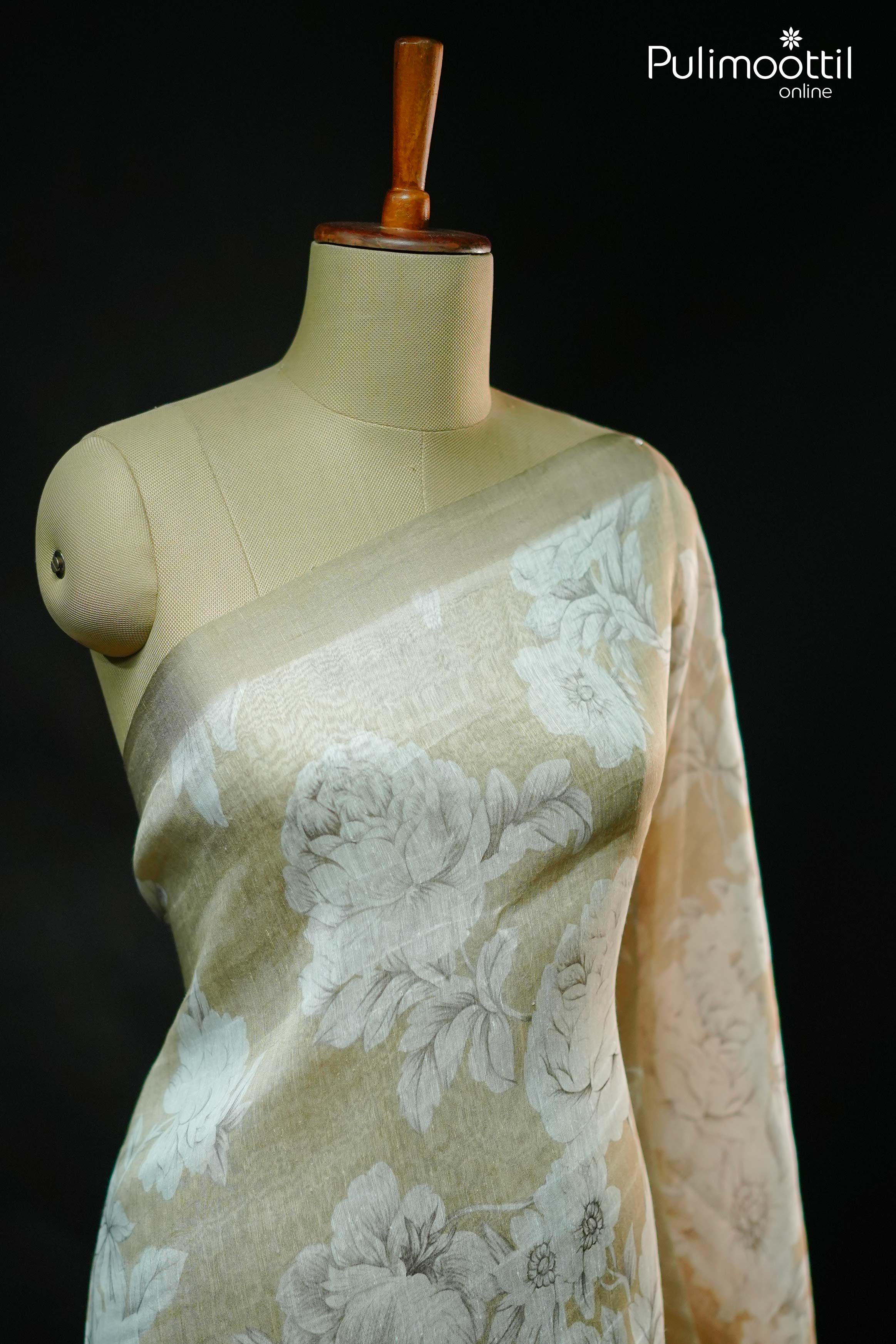 Classic Taupe Colour Linen Silk Saree.