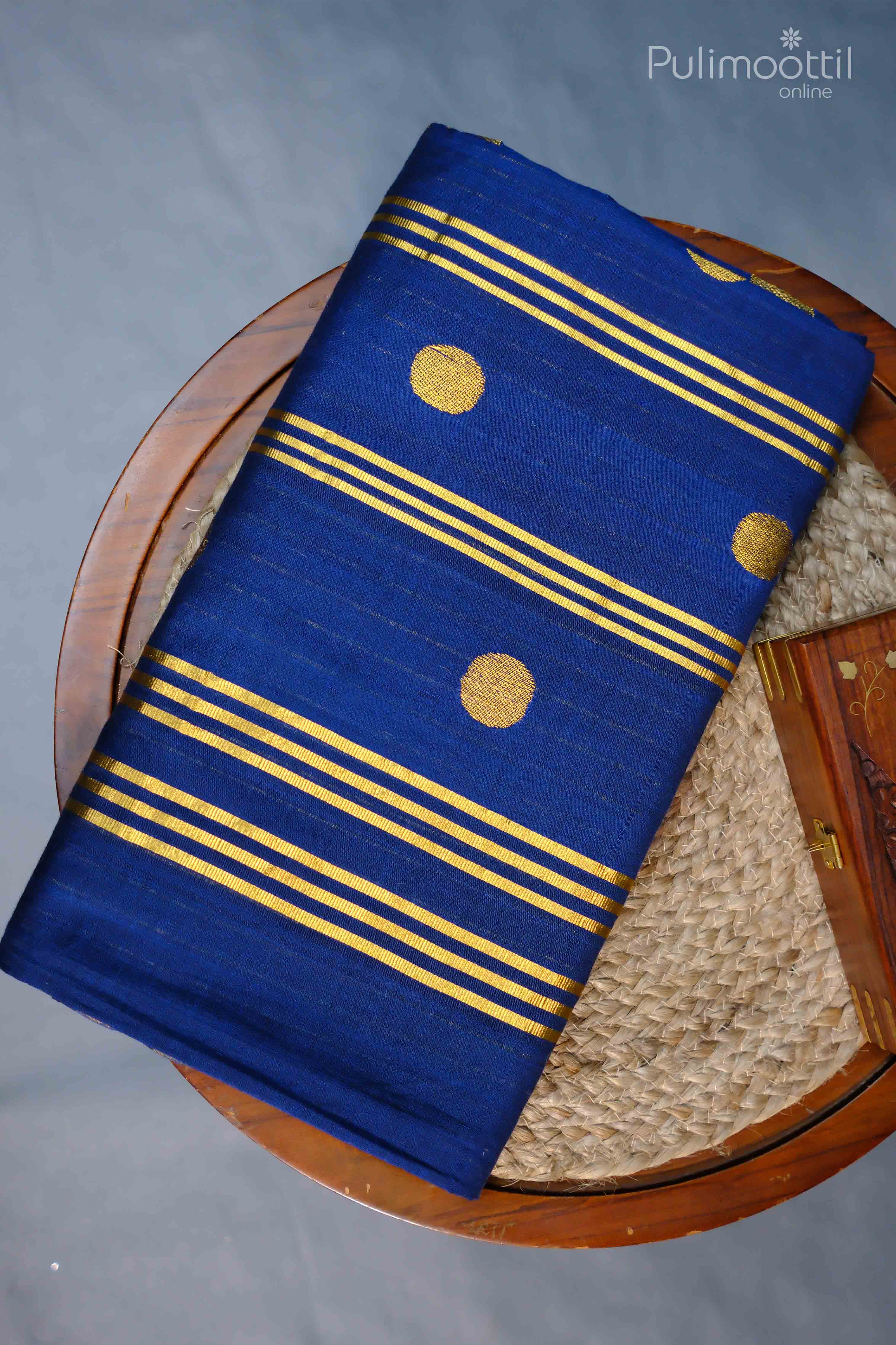 Dark Blue Colour Pure Handloom Saree Cotton Kerala Set Saree