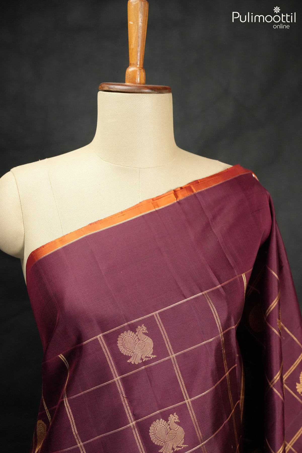 Wine Red Colour Kanchipuram Designer Saree