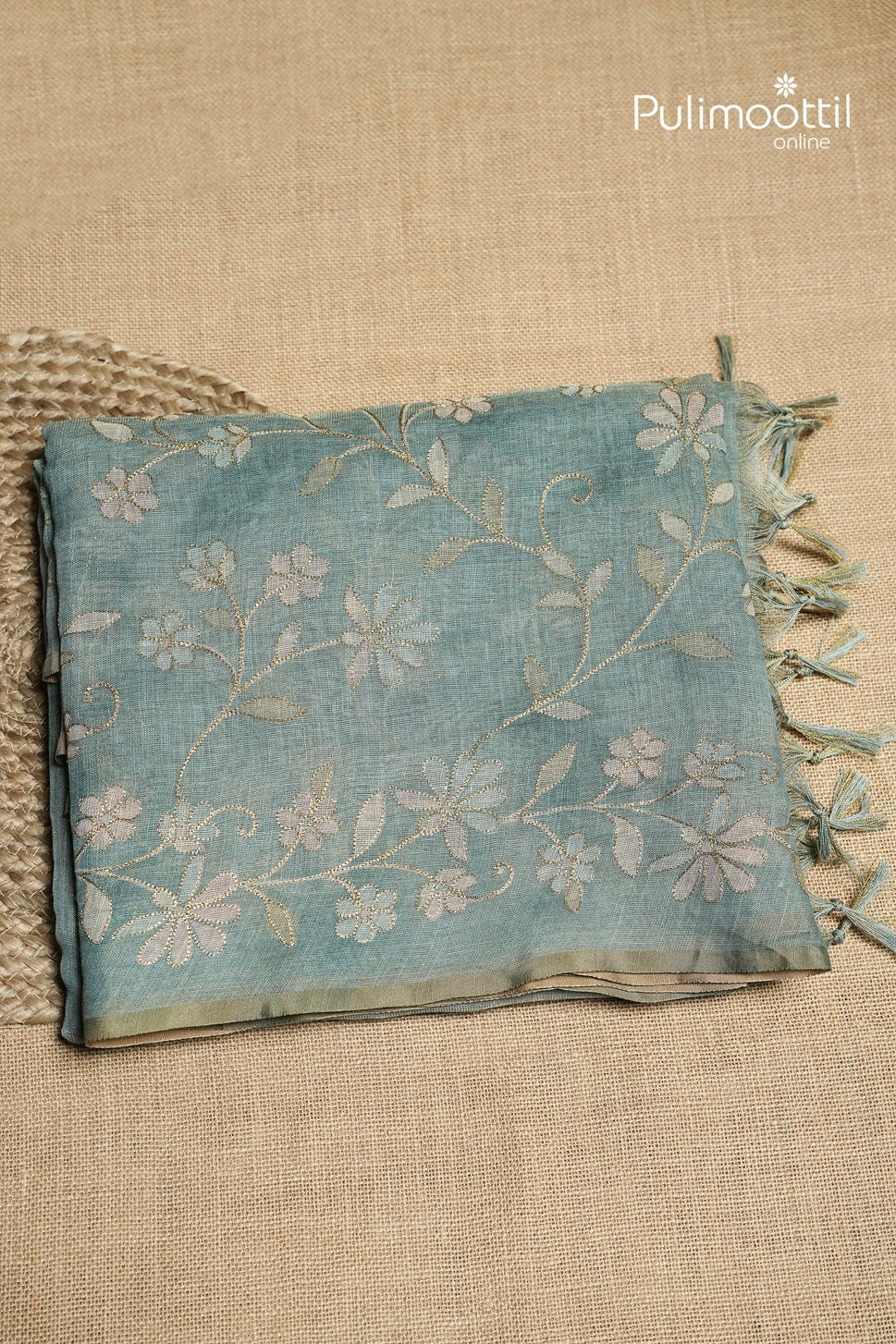 Teal Colour Linen Tissue Saree