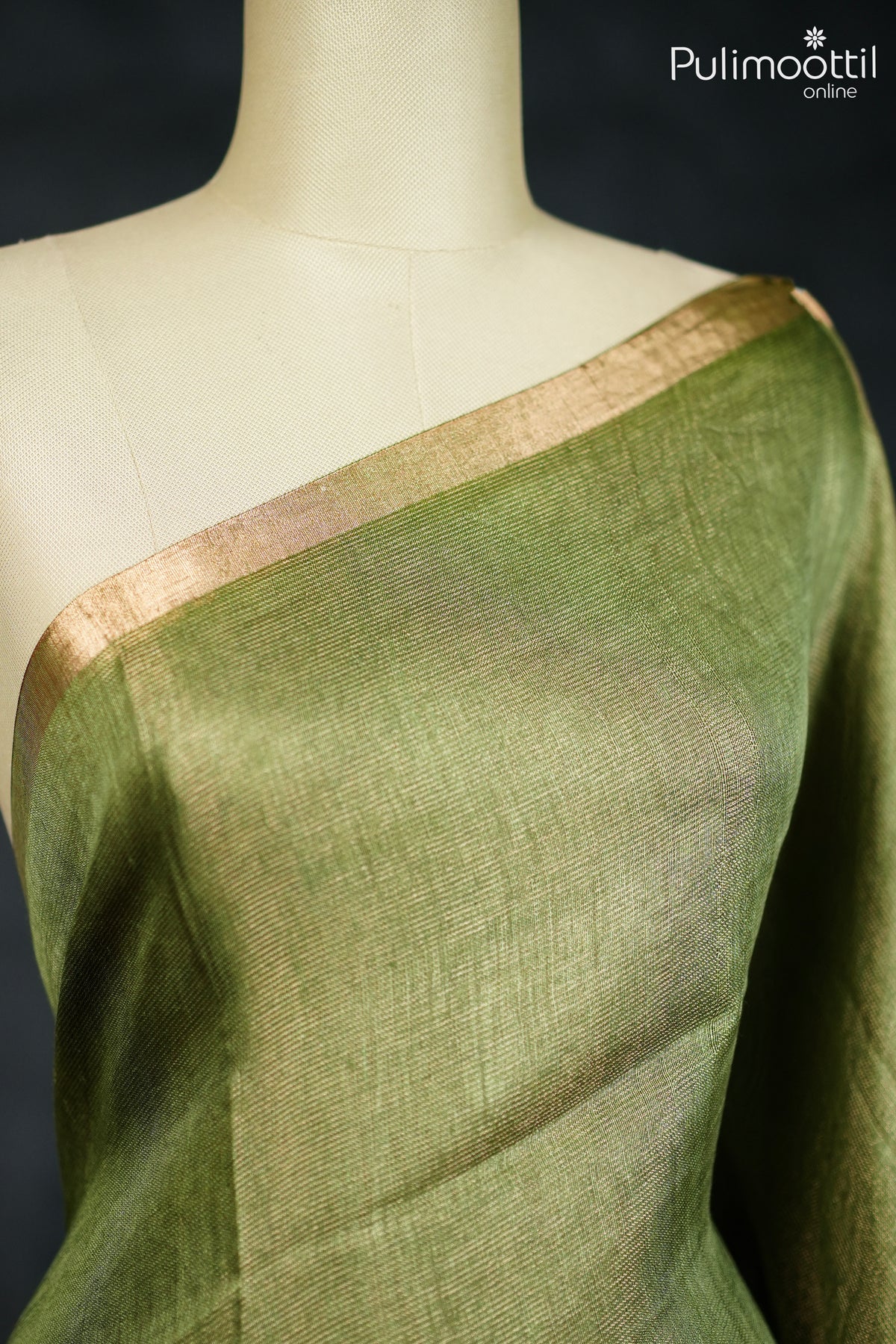 Olive Green Colour Linen Saree