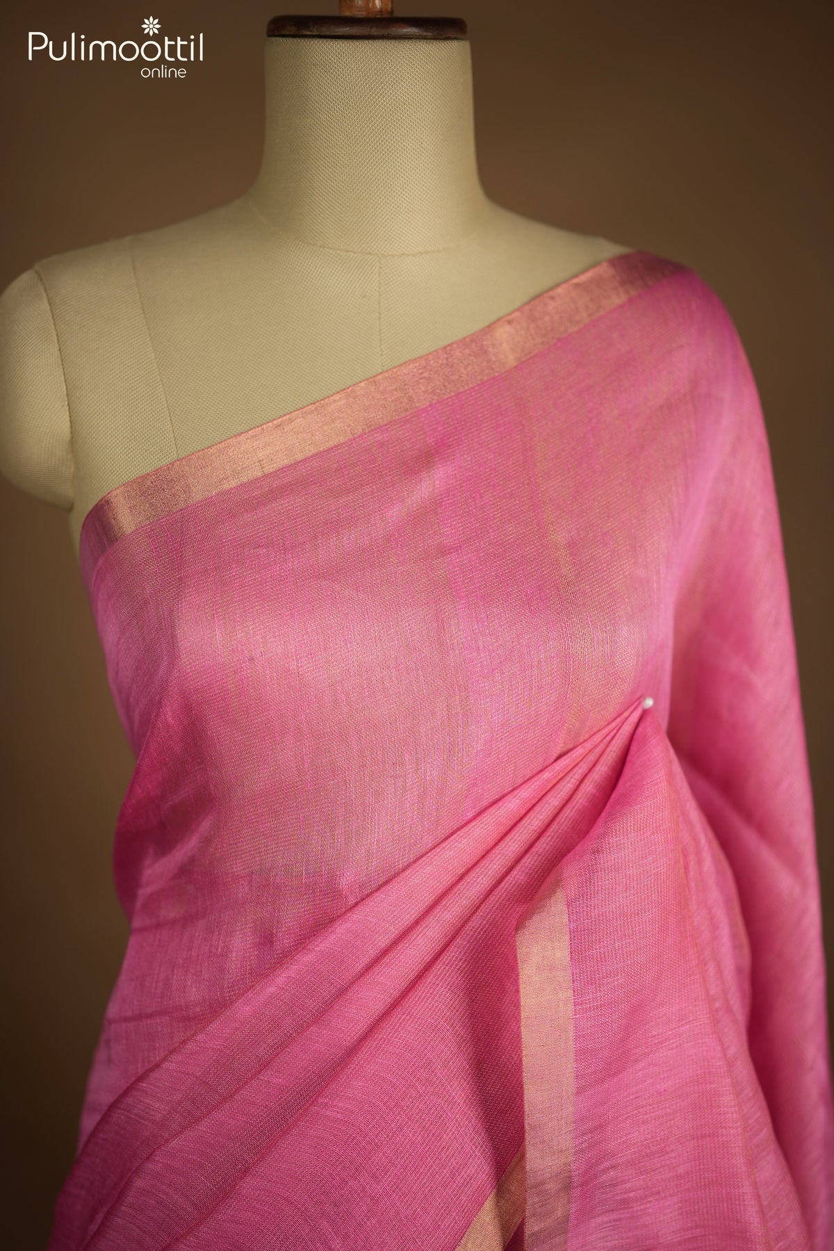 Pink Color Linen Saree
