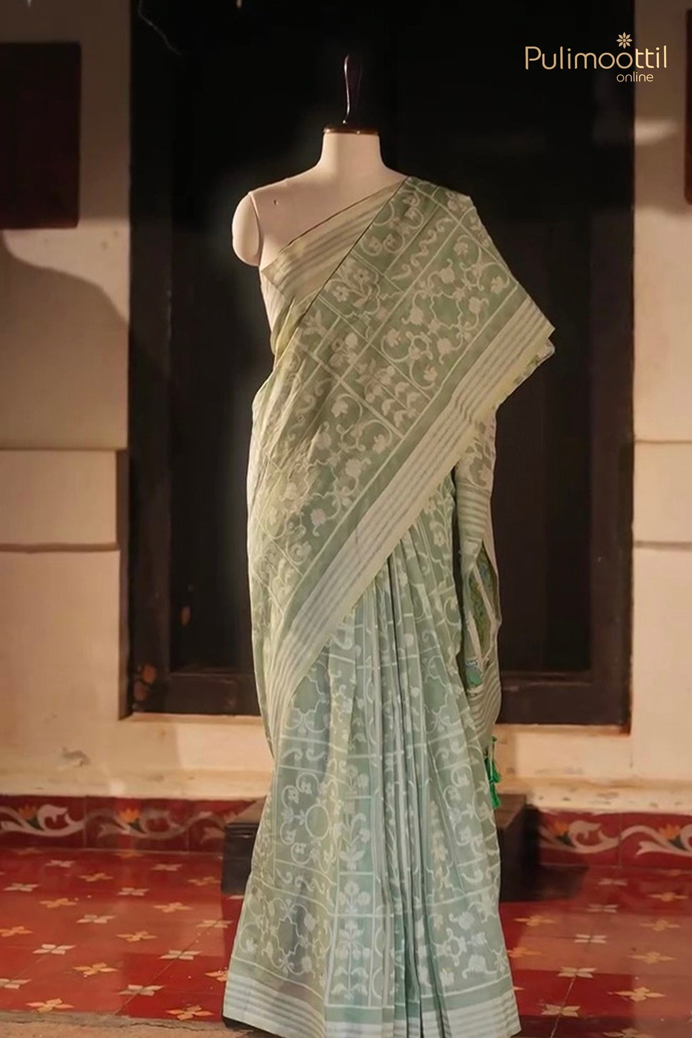 Pastel Mint Green Chanderi Silk Saree