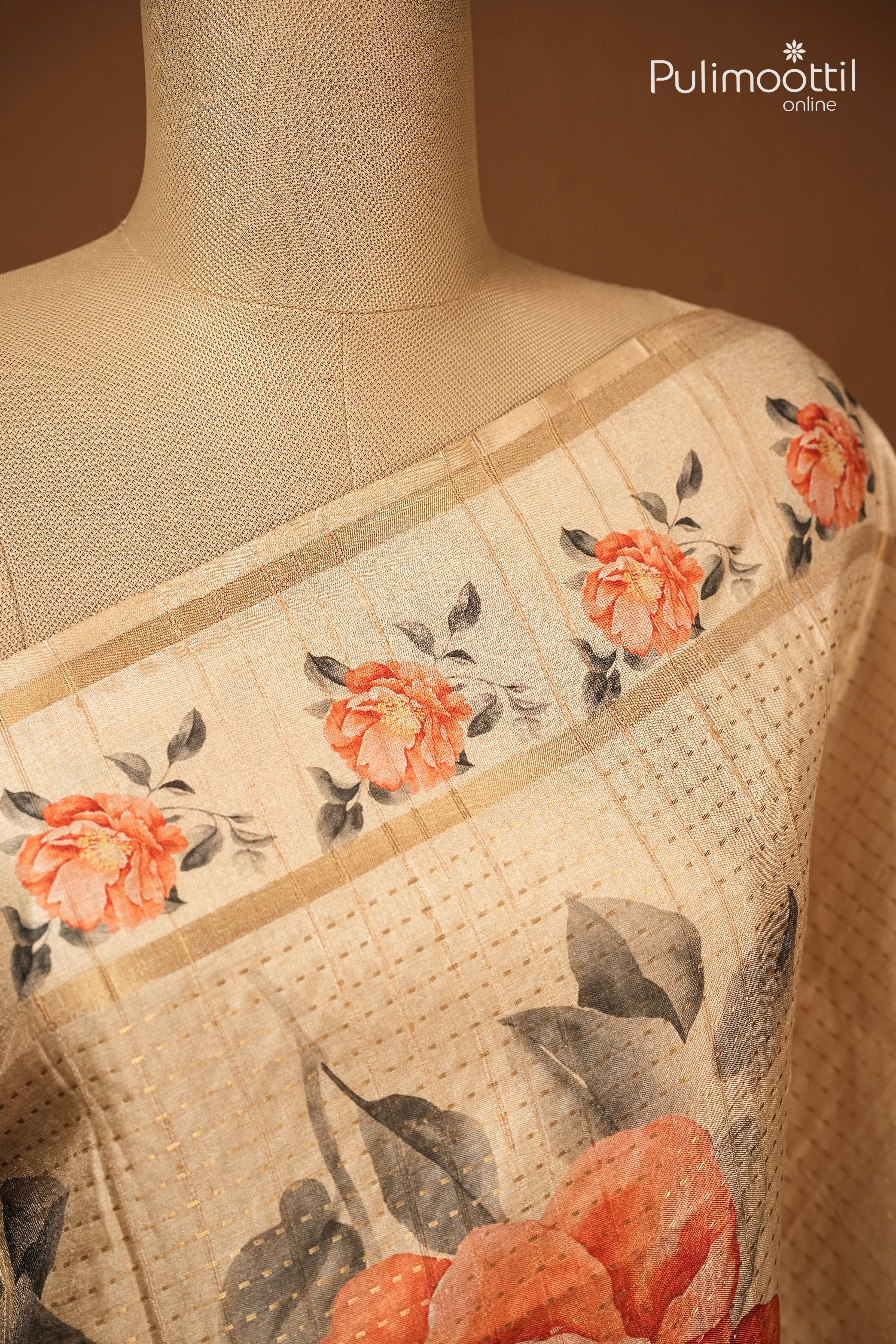 Ivory Colour Semi Jute Traditional Saree