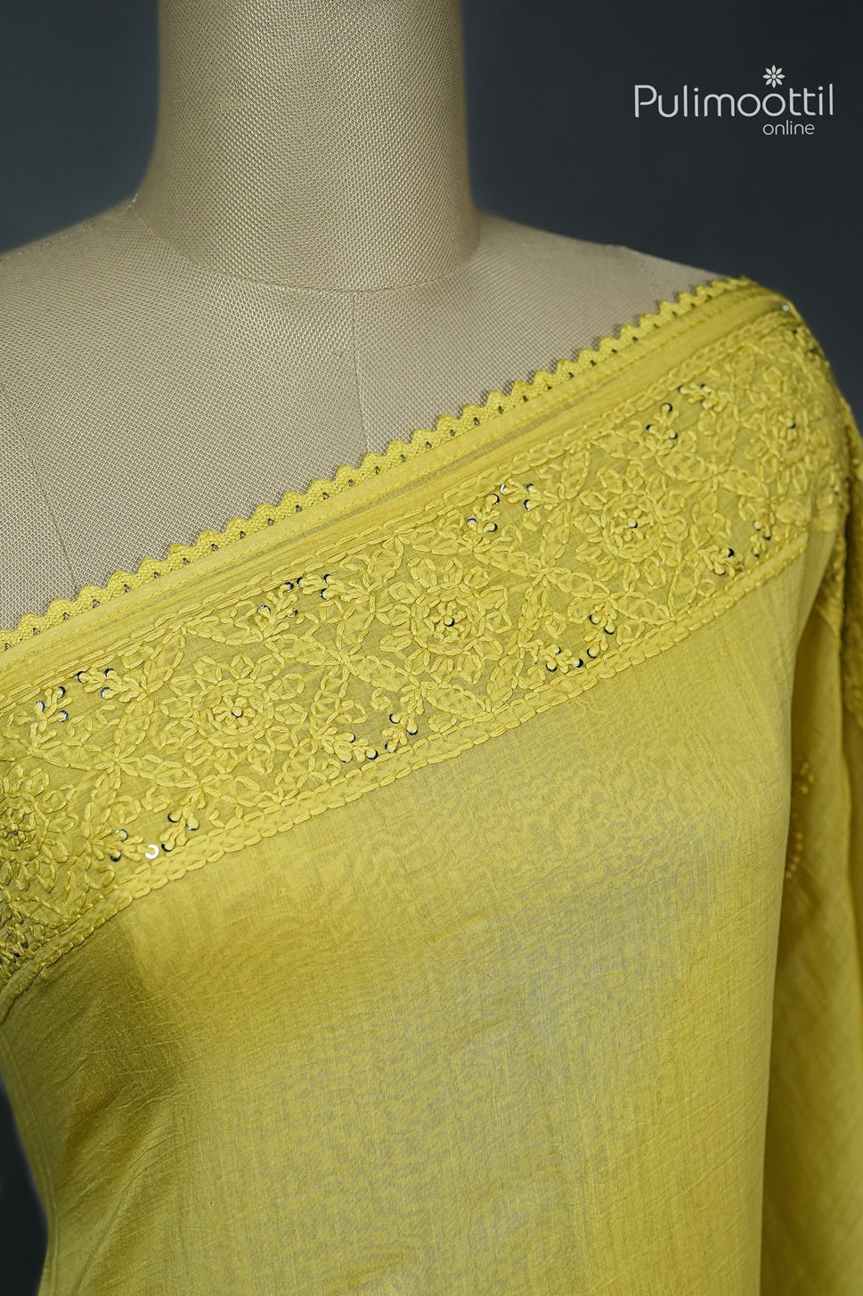 Olive Yellow Colour Chanderi Chikankari Saree