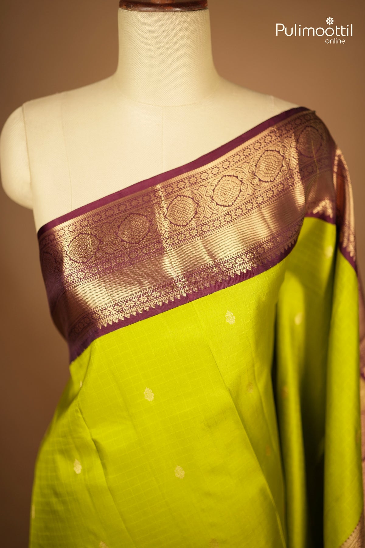 Olive Green Color Kanchipuram Designer Saree