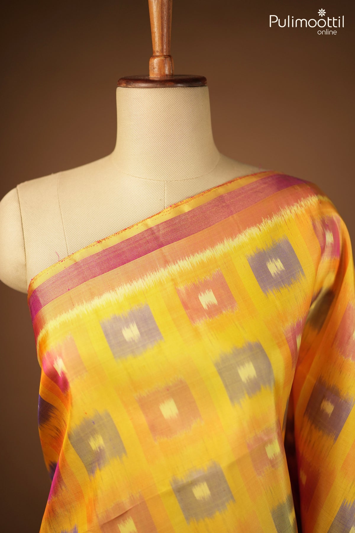 Yellow Color Kanchipuram Ikat Designer Saree