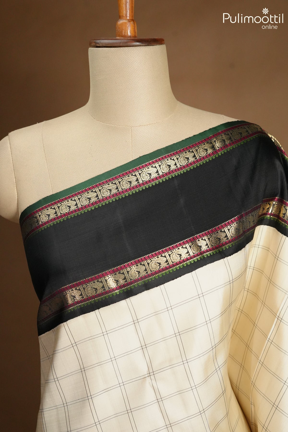 Ivory Colour Kanchipuram Designer Saree