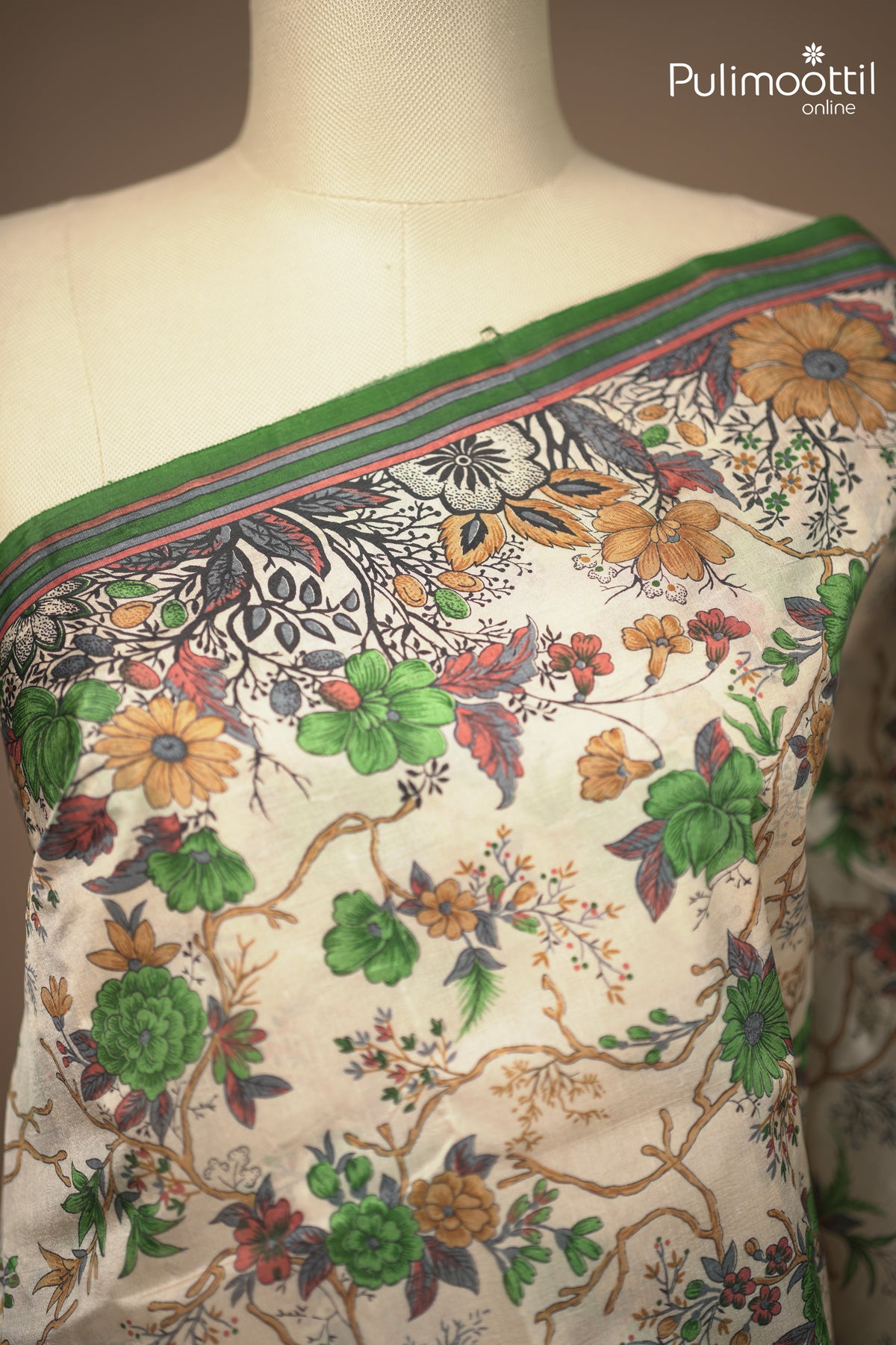 Ivory Colour Tussar Silk Saree