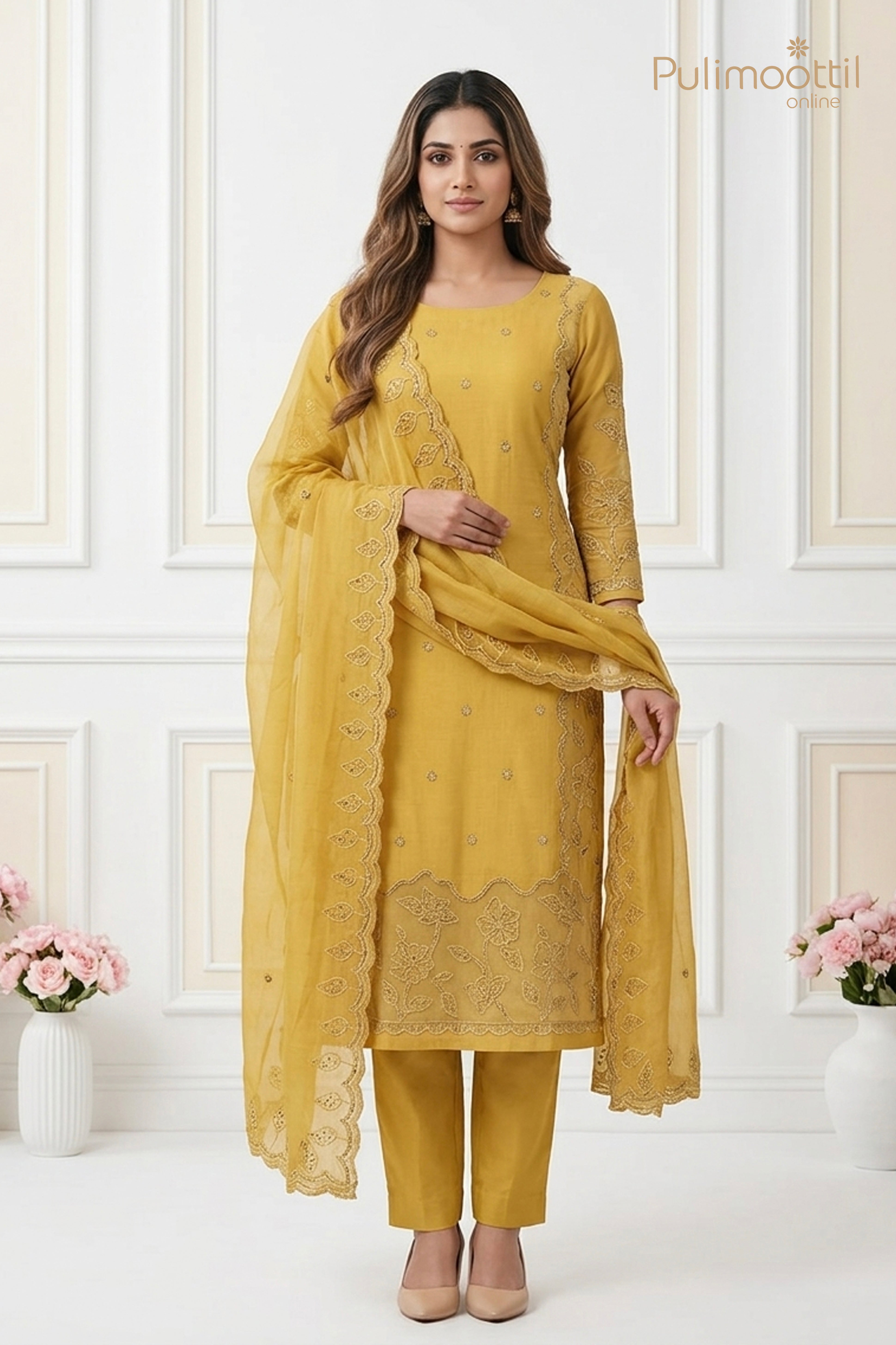 OLIVE GREEN BLENDED CHANDERI UNSTITCHED SALWAR SET