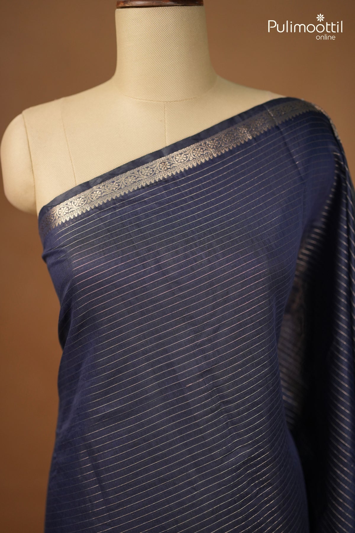 Navy Blue Semi Chanderi Saree