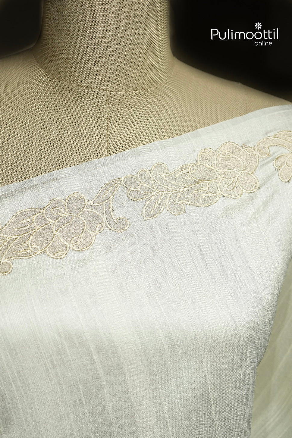 Offwhite Colour Semi Jute Applique Work Saree
