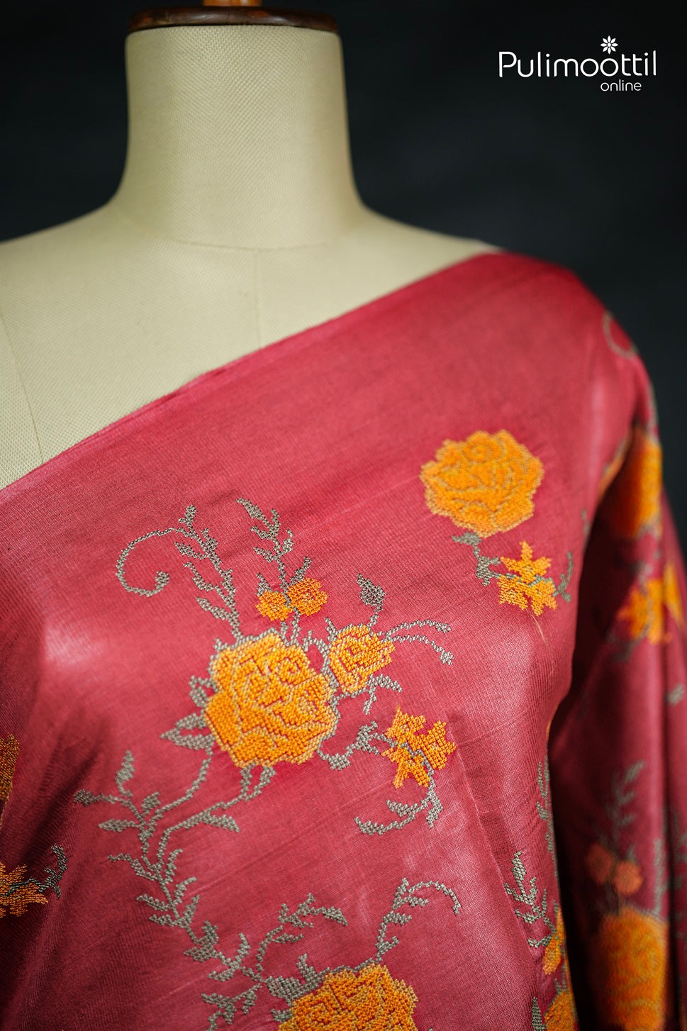 Brick Red Colour Tussar Silk Saree