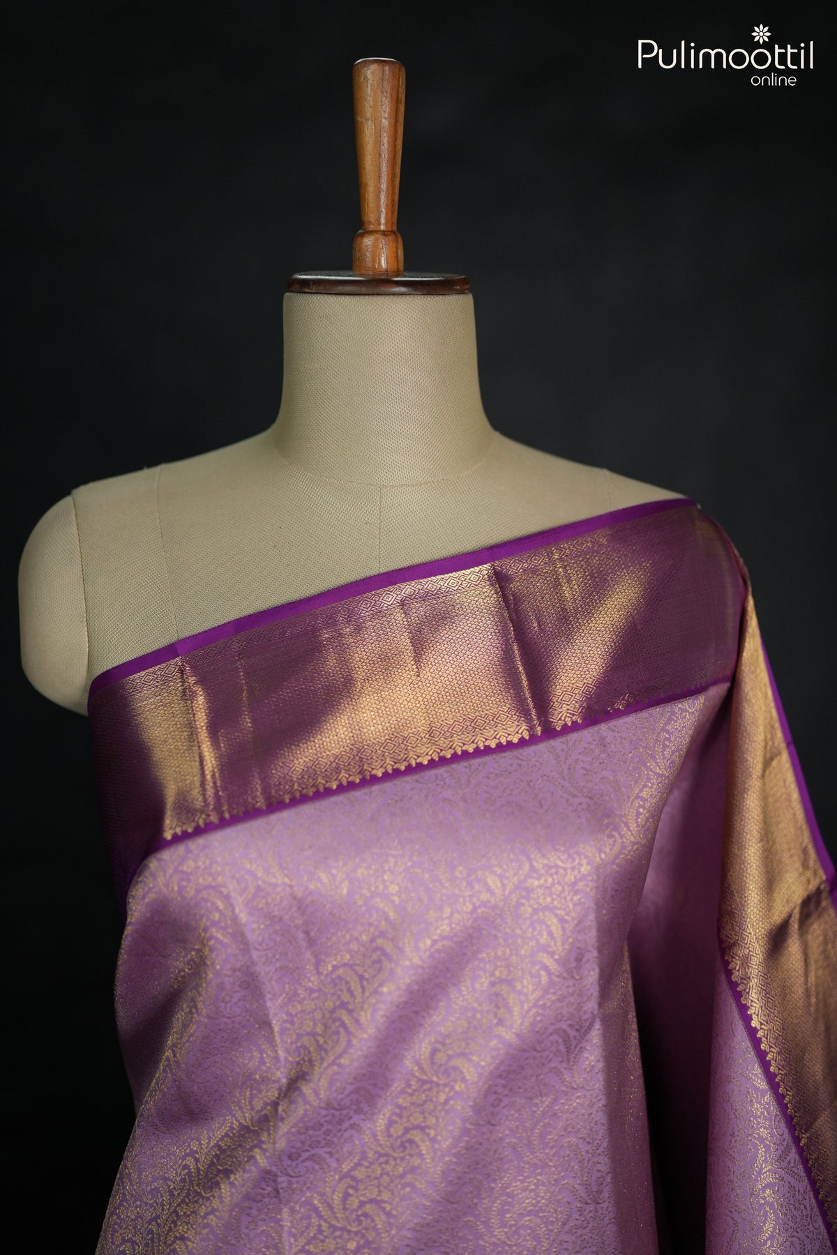 Lavender Colour Kanchipuram Brocade Wedding Saree.