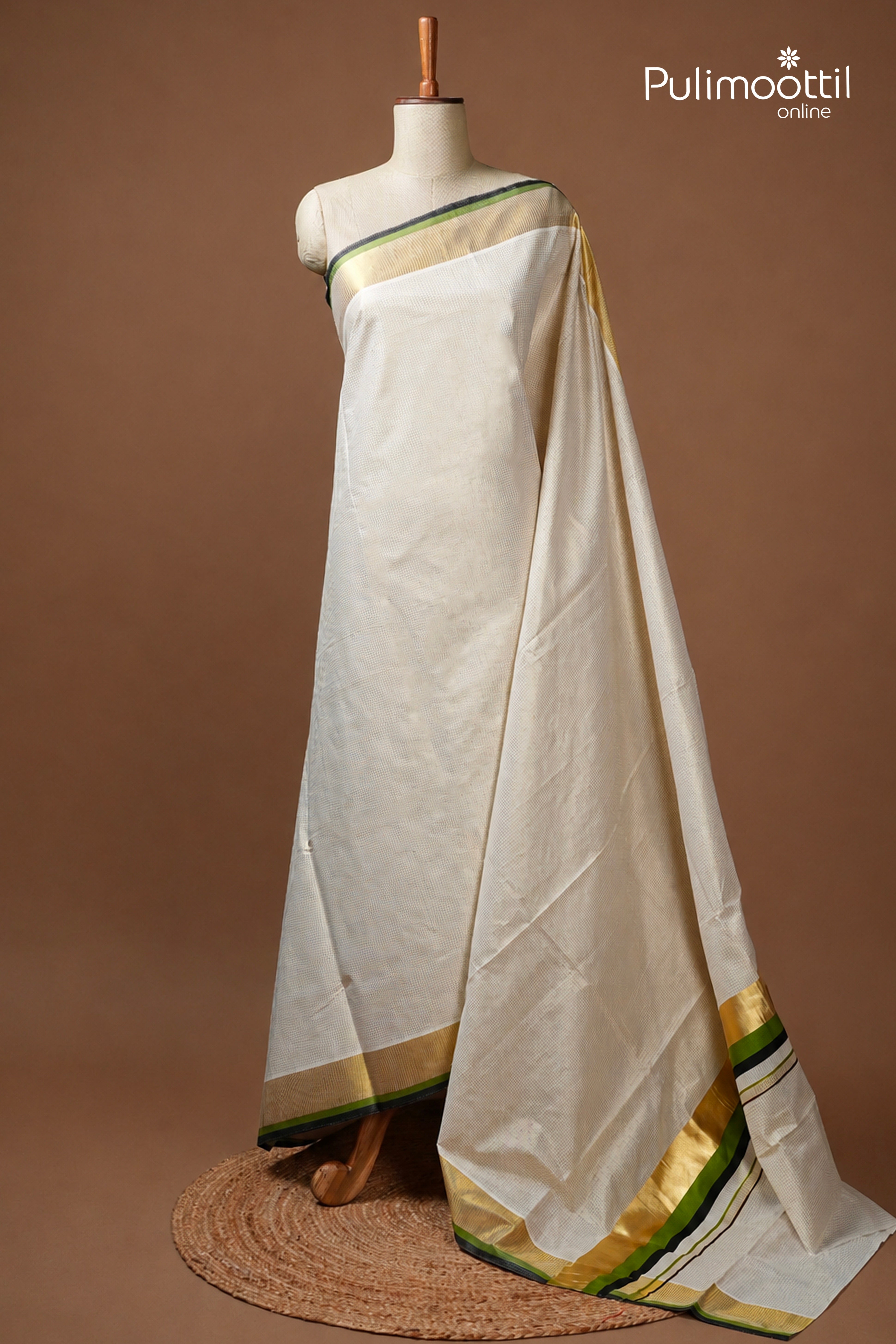 OffWhite Colour Kerala Traditional Golden Tissue Set Saree