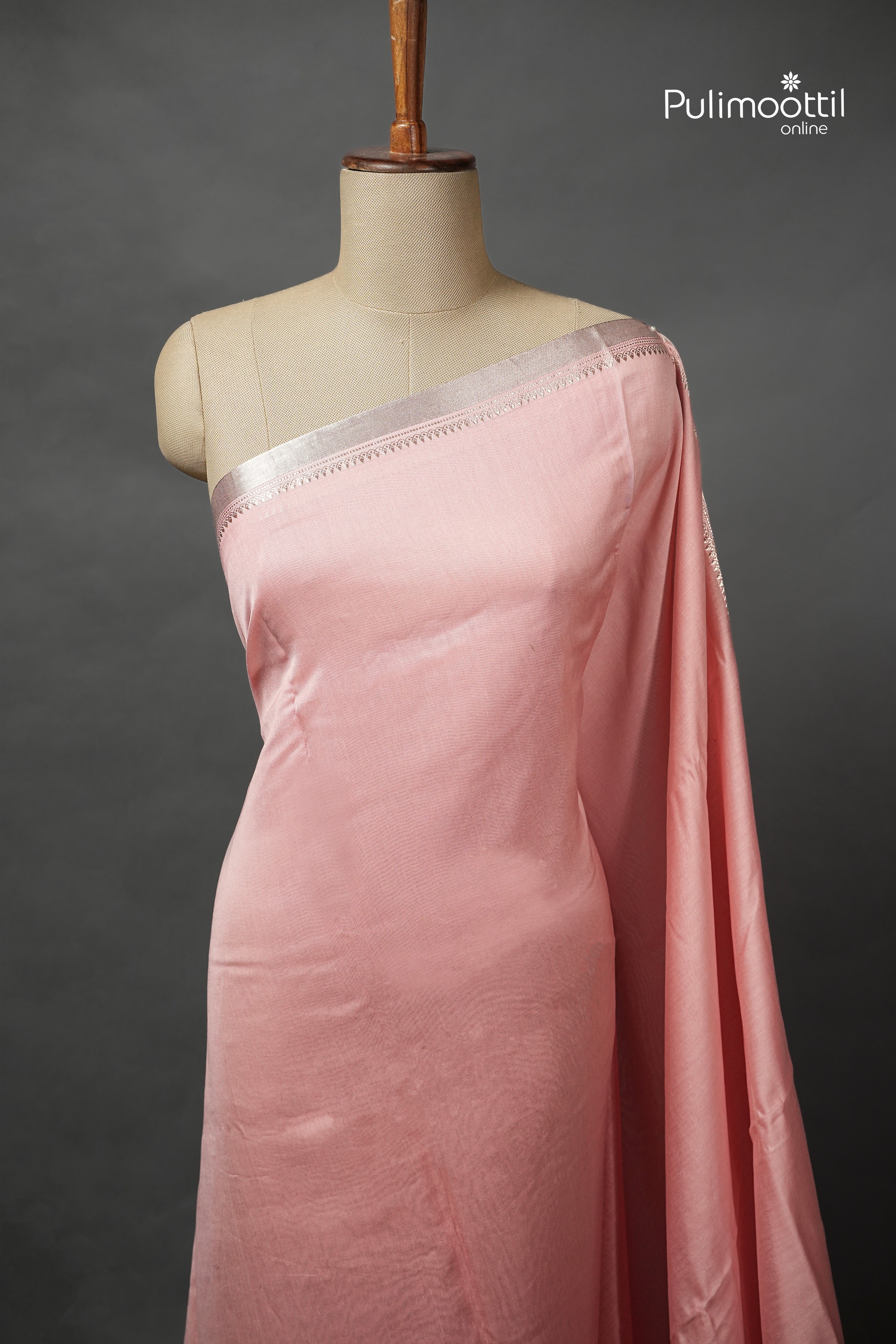 Light Peach Colour Semi Chanderi Saree