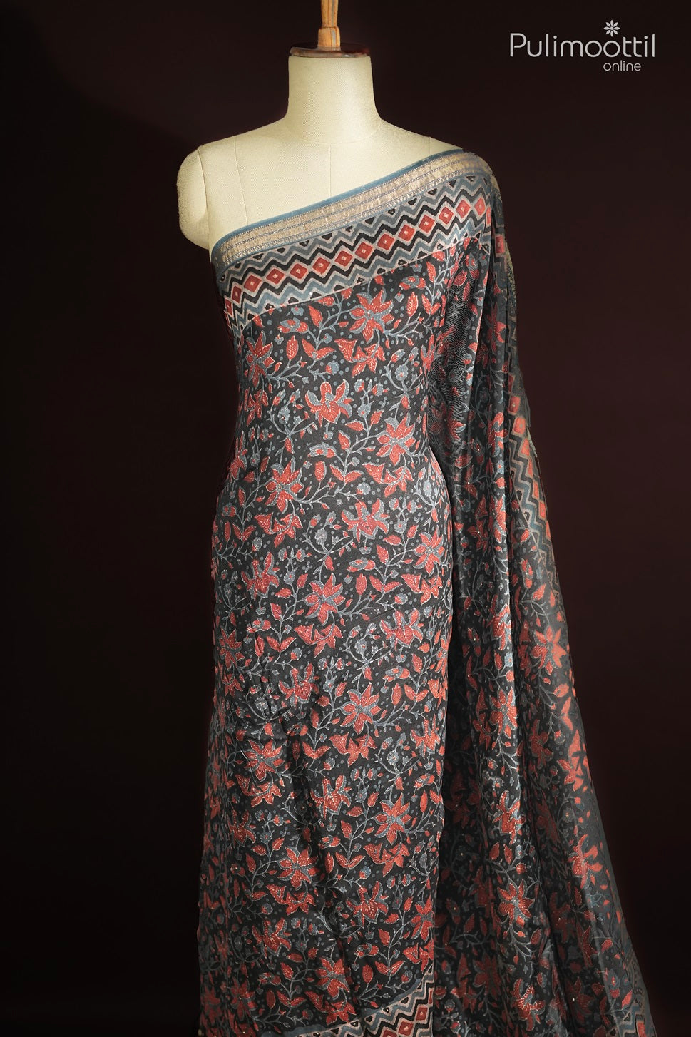 Black Colour Chanderi Silk Saree