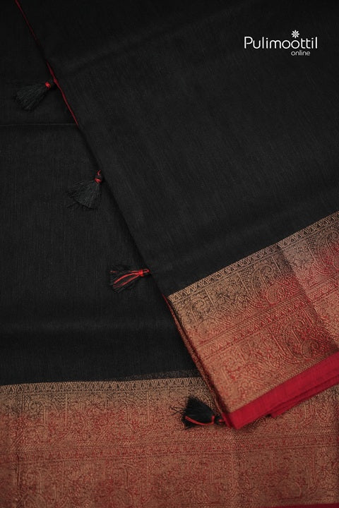 Black Color Semi Jute Red Contrast Border.