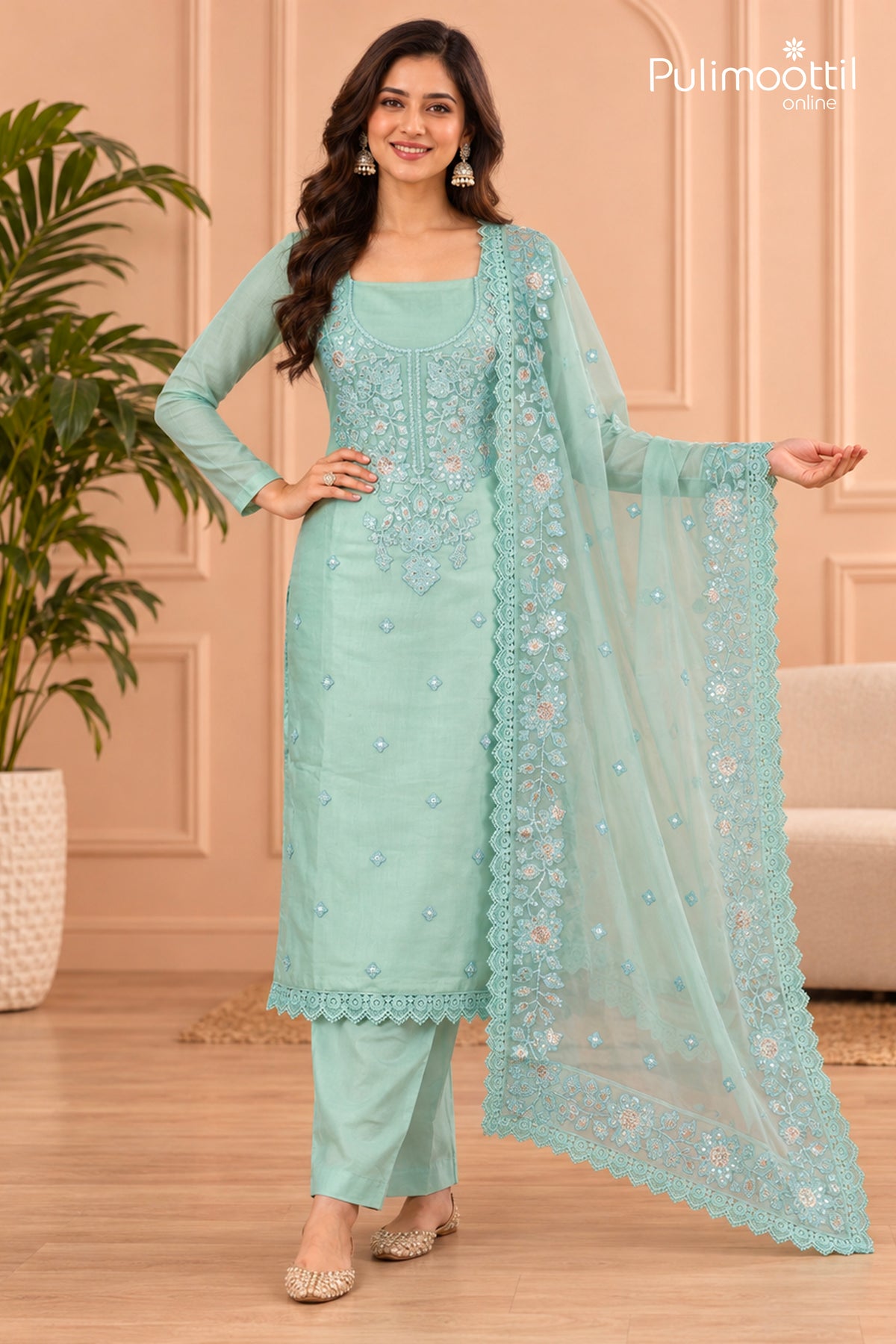 Pastel Blue Net Unstitched Salwar Set