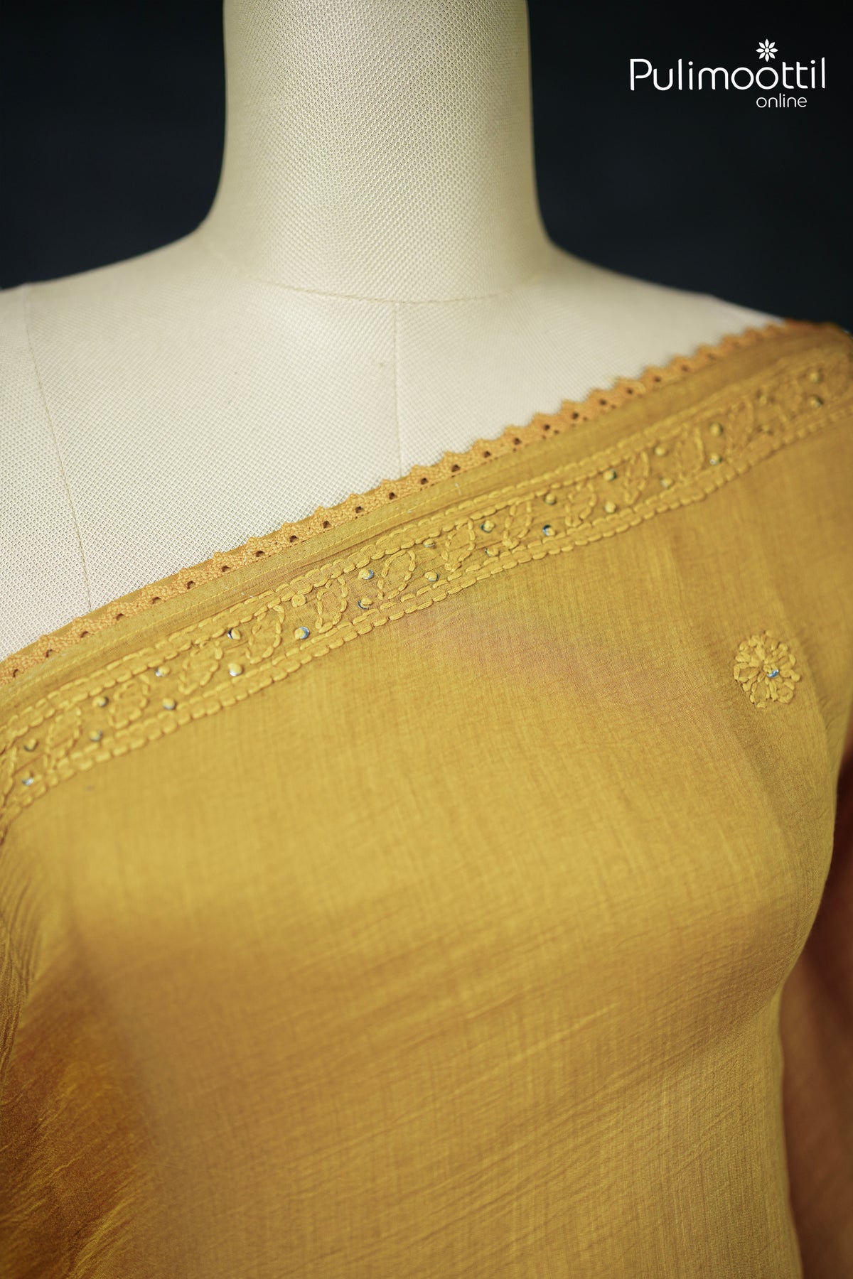 Mustard yellow Colour Chanderi Saree