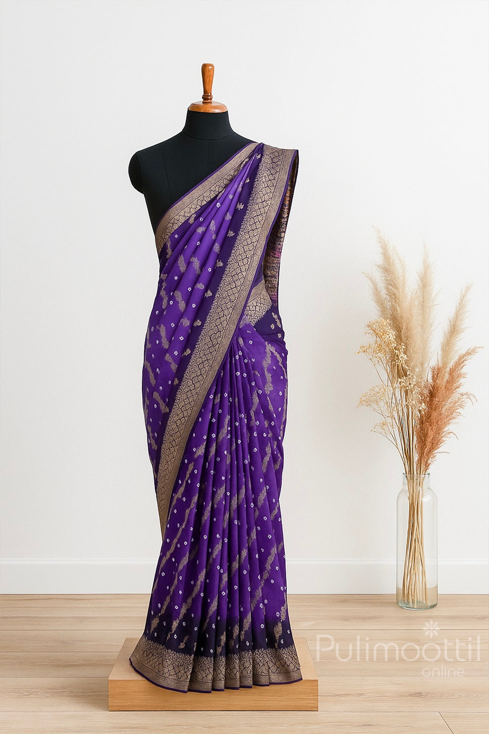 Purple Colour Banarasi Bandhini Saree.