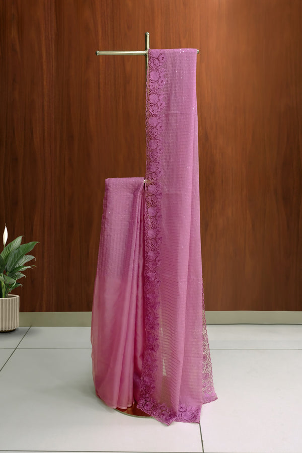 Rose Pink Color Organza Saree