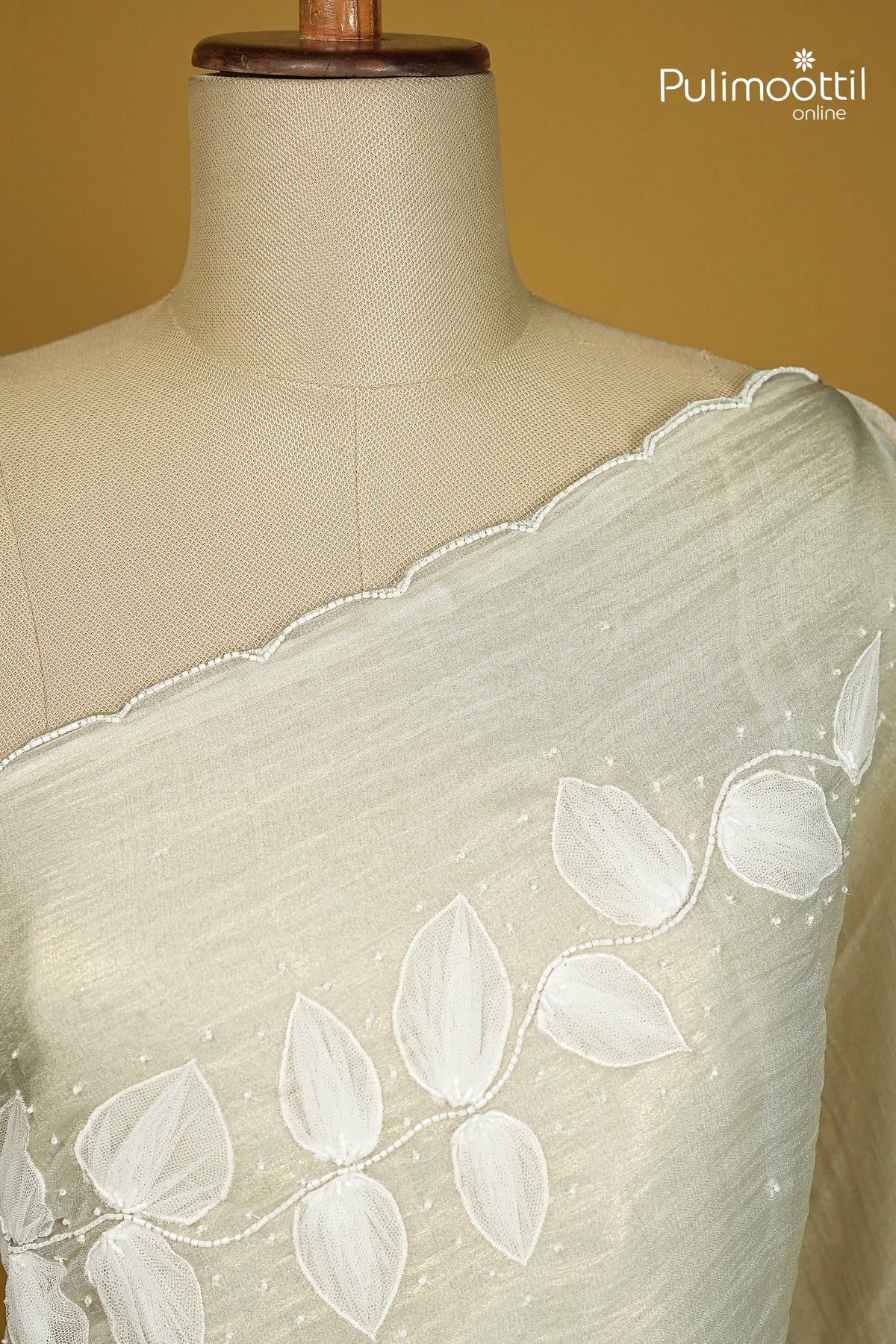 Light Sage Green Colour Shimmer Crushed Organza Fancy Saree
