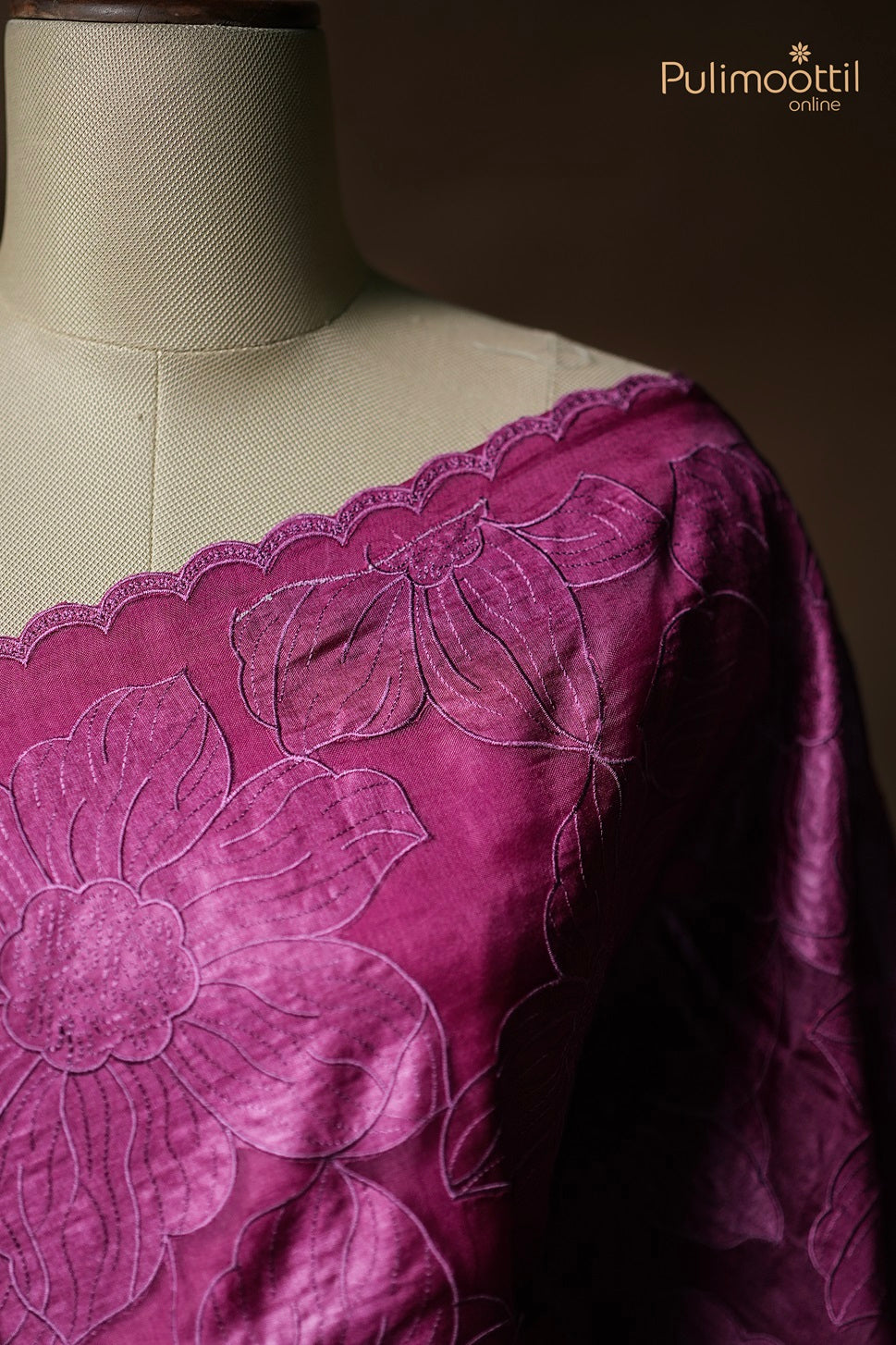 Dark Pink Colour Applique Work Organza Saree