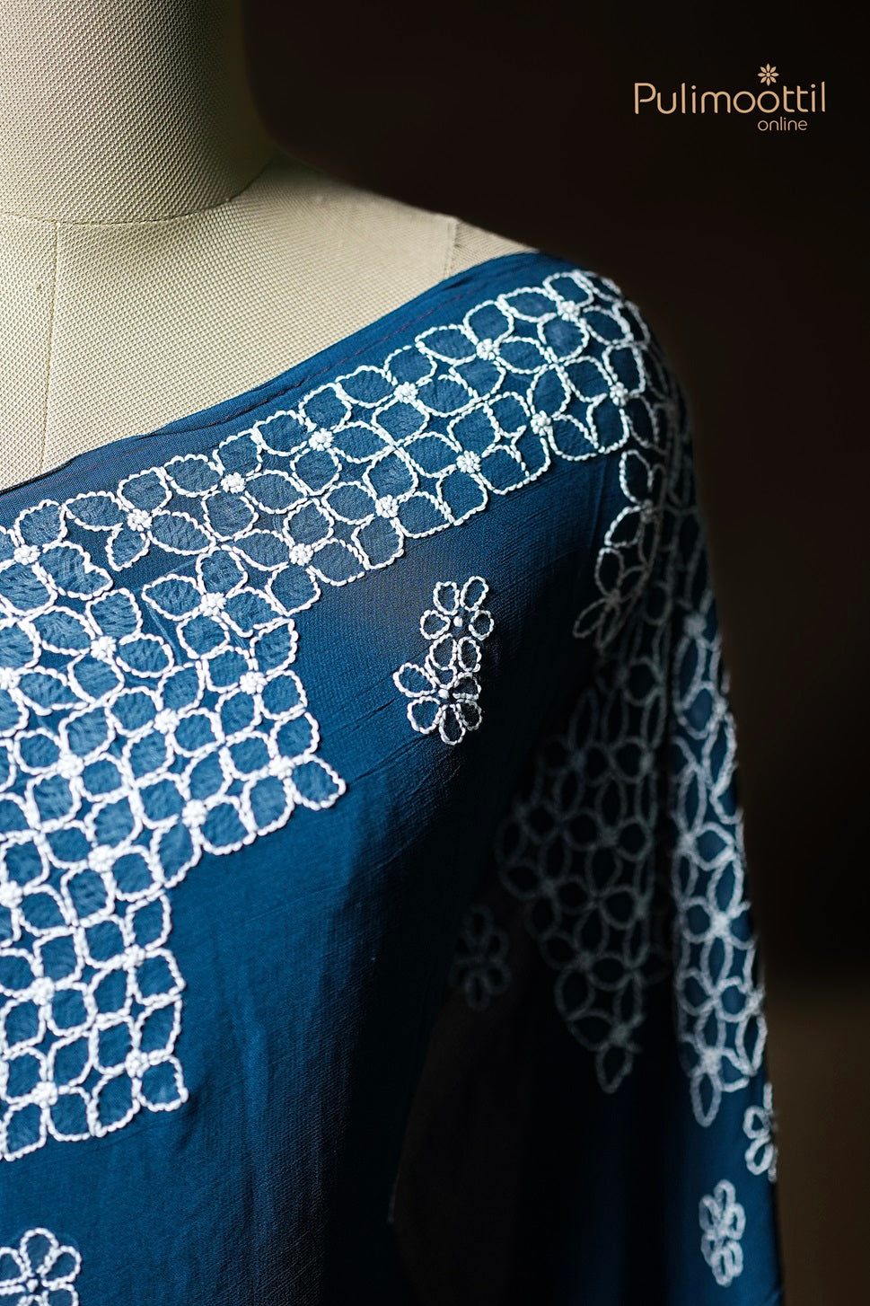 Teal Blue Colour Georgette Chikankari Saree
