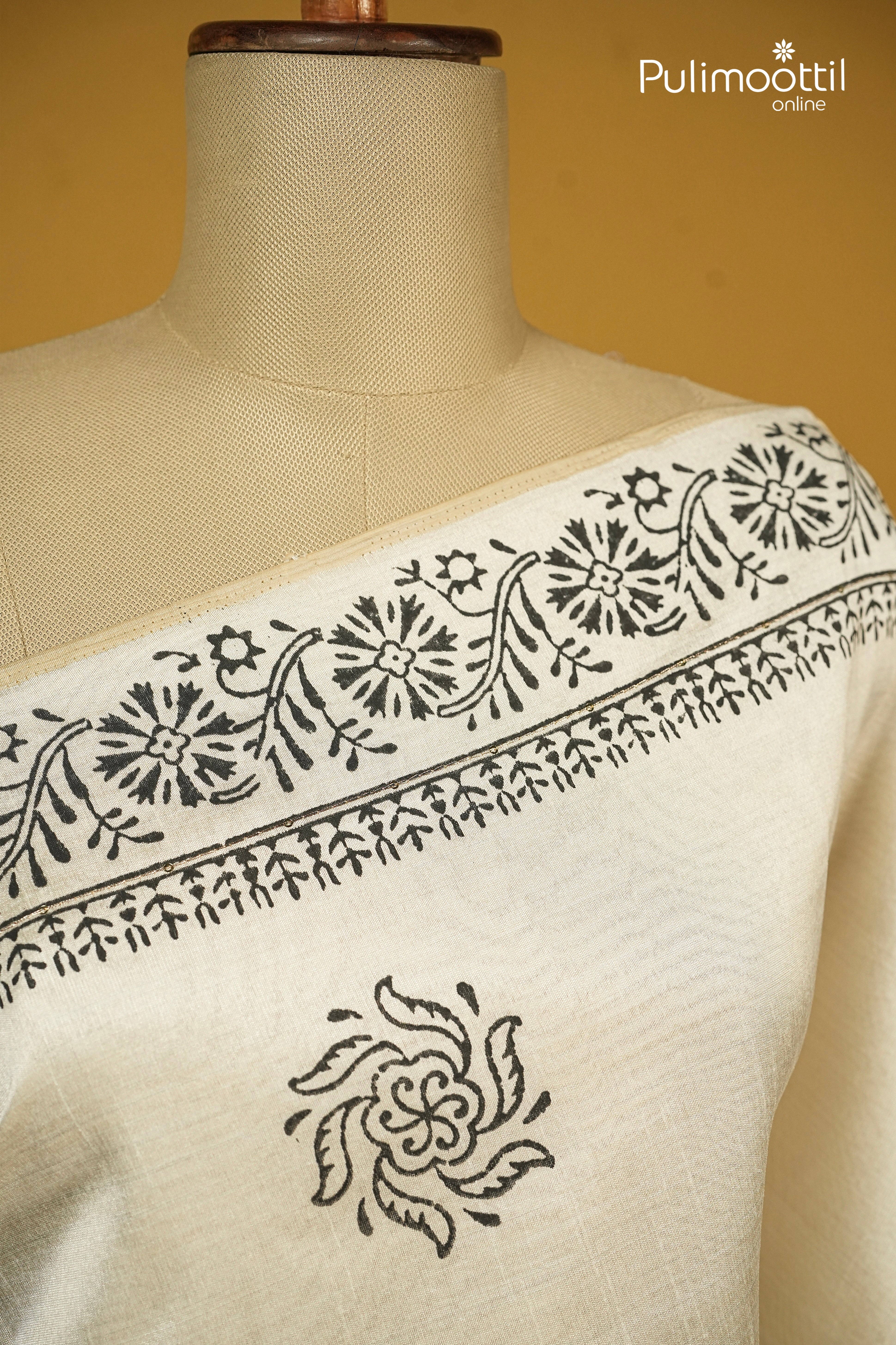 Ivory Colour Russian Silk Saree