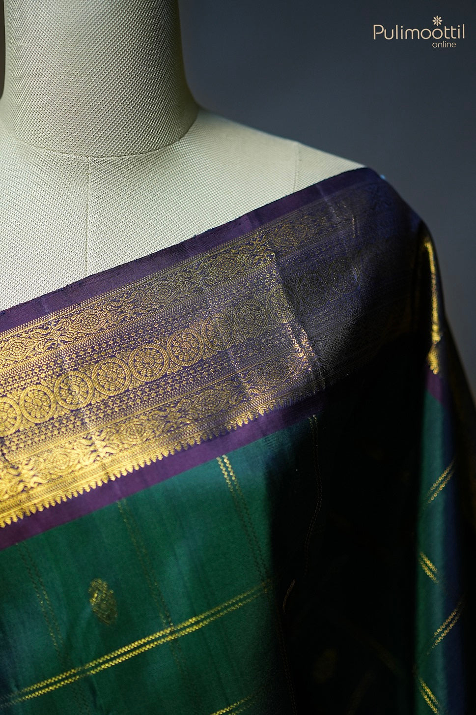 Bluish Green Kanchipuram Designer Saree