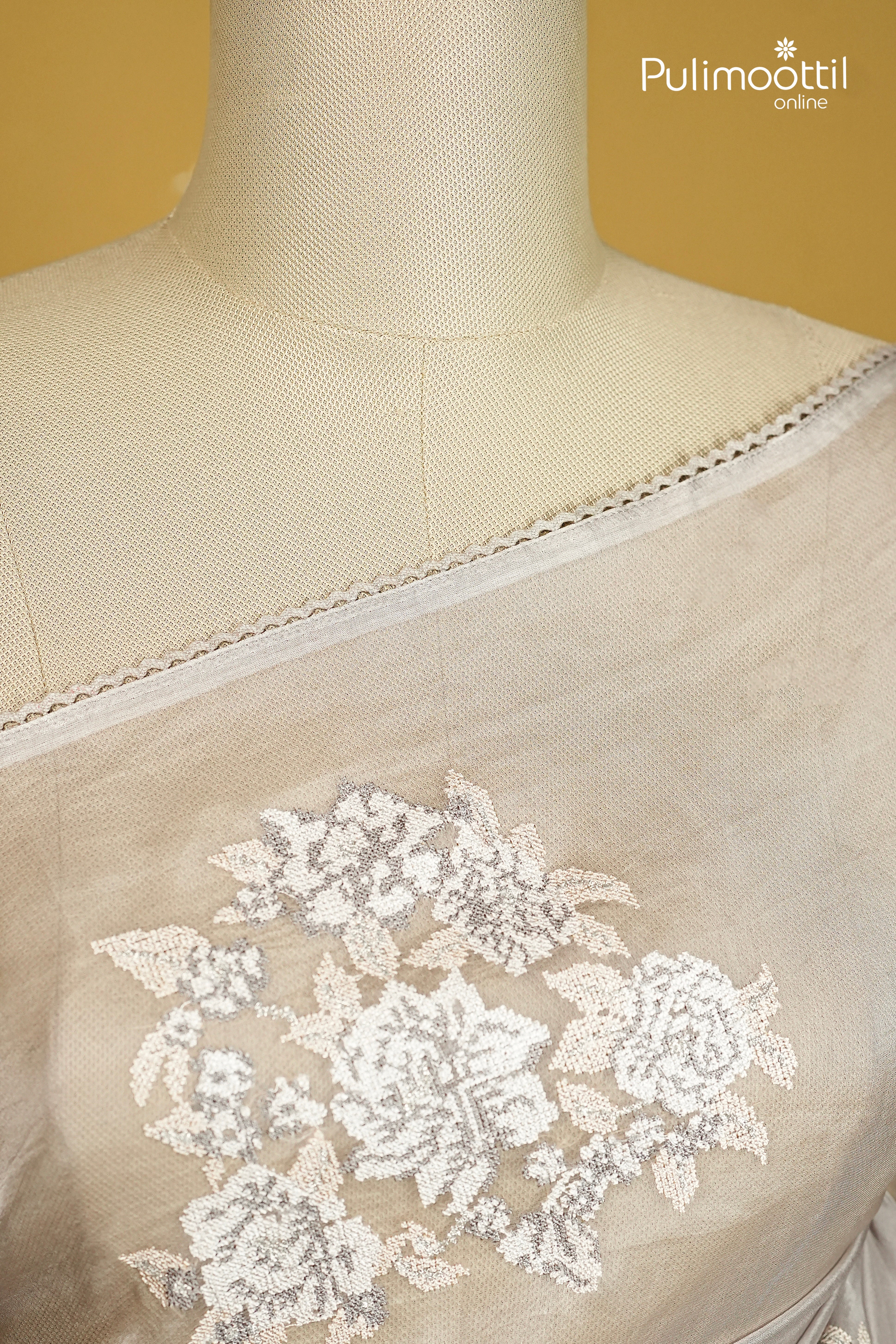 Gray Colour Oraganza Fusion Saree