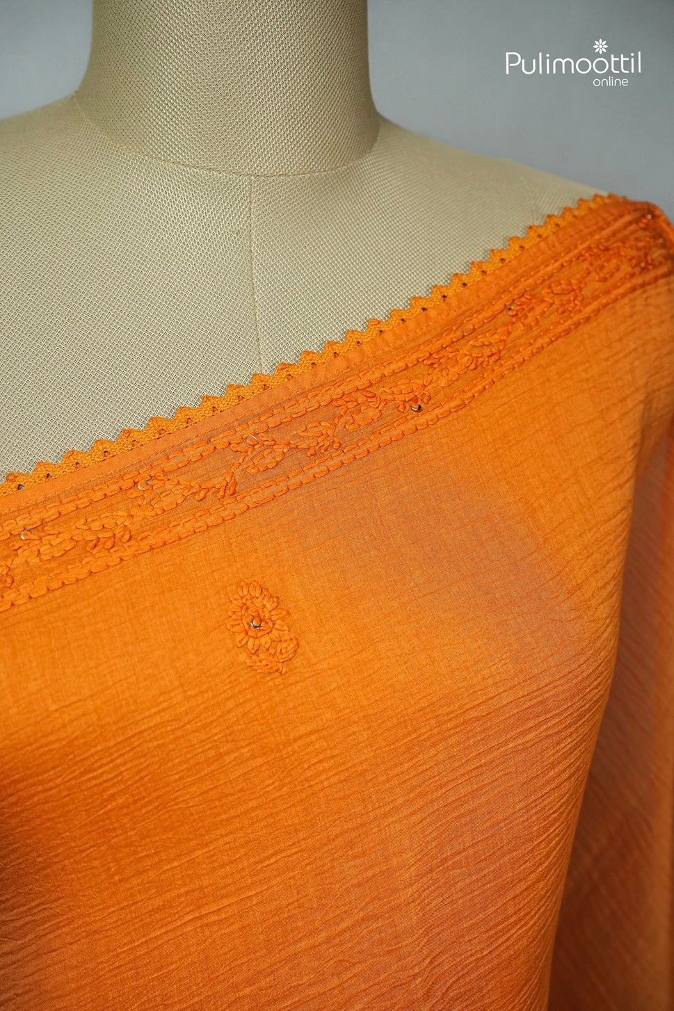 Orange Colour Chanderi Chikankari Saree