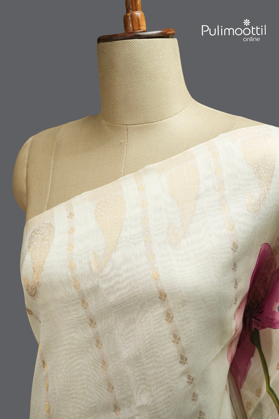 Off White Colour Semi Chanderi Traditional Saree