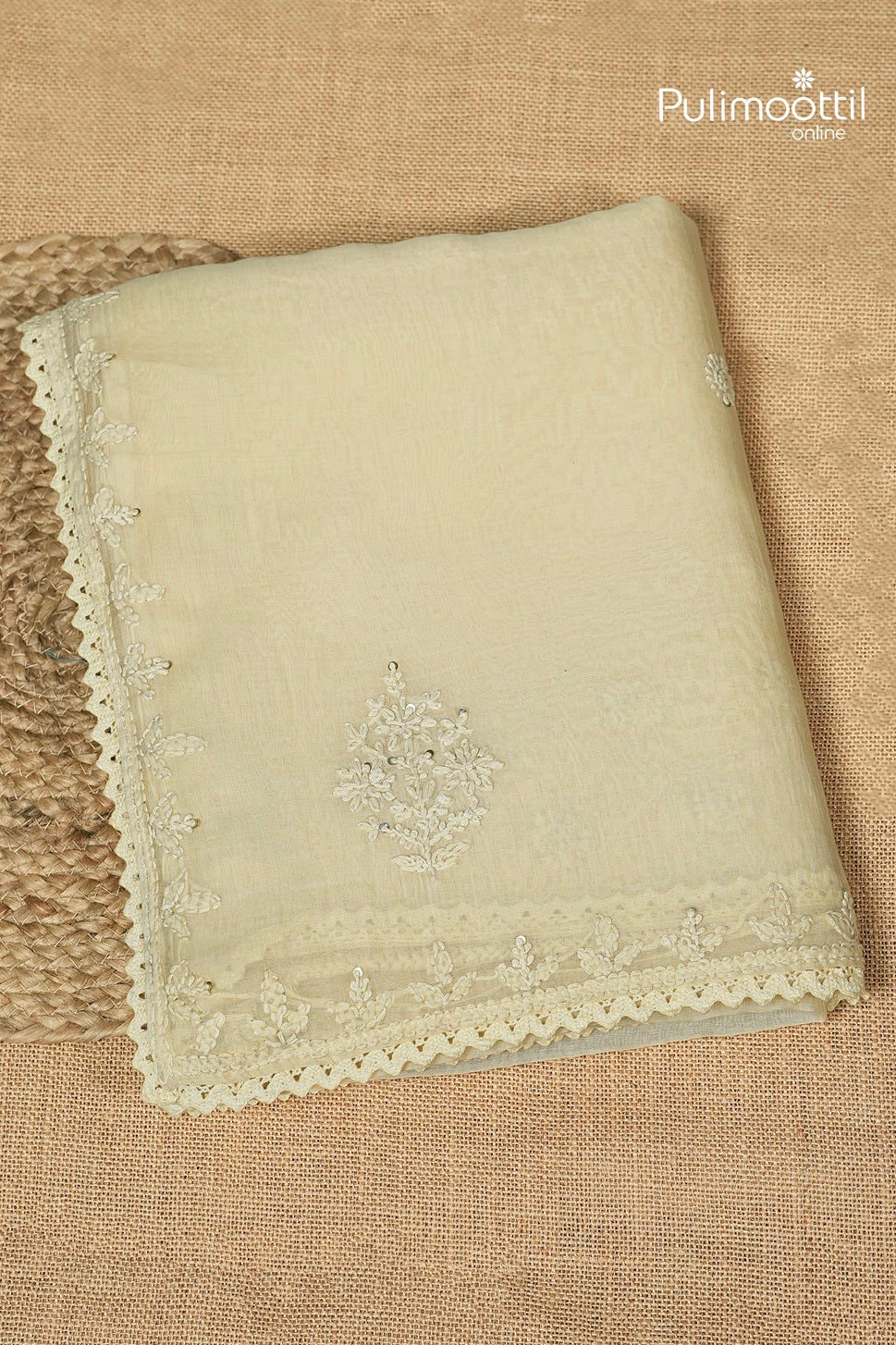 Ivory Colour Chanderi Chikankari Saree