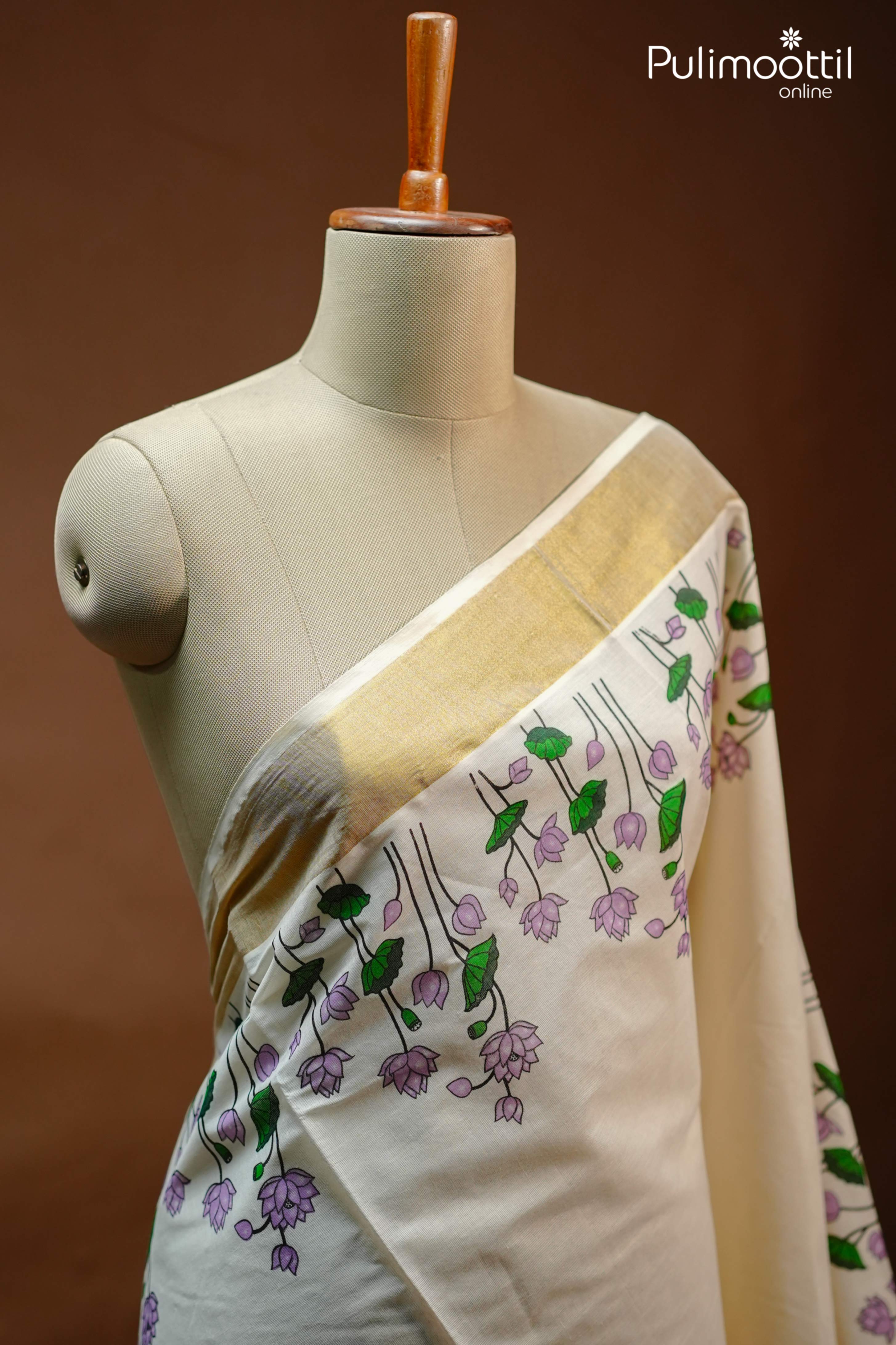 Cream Colour Kerala Traditional Set Saree.