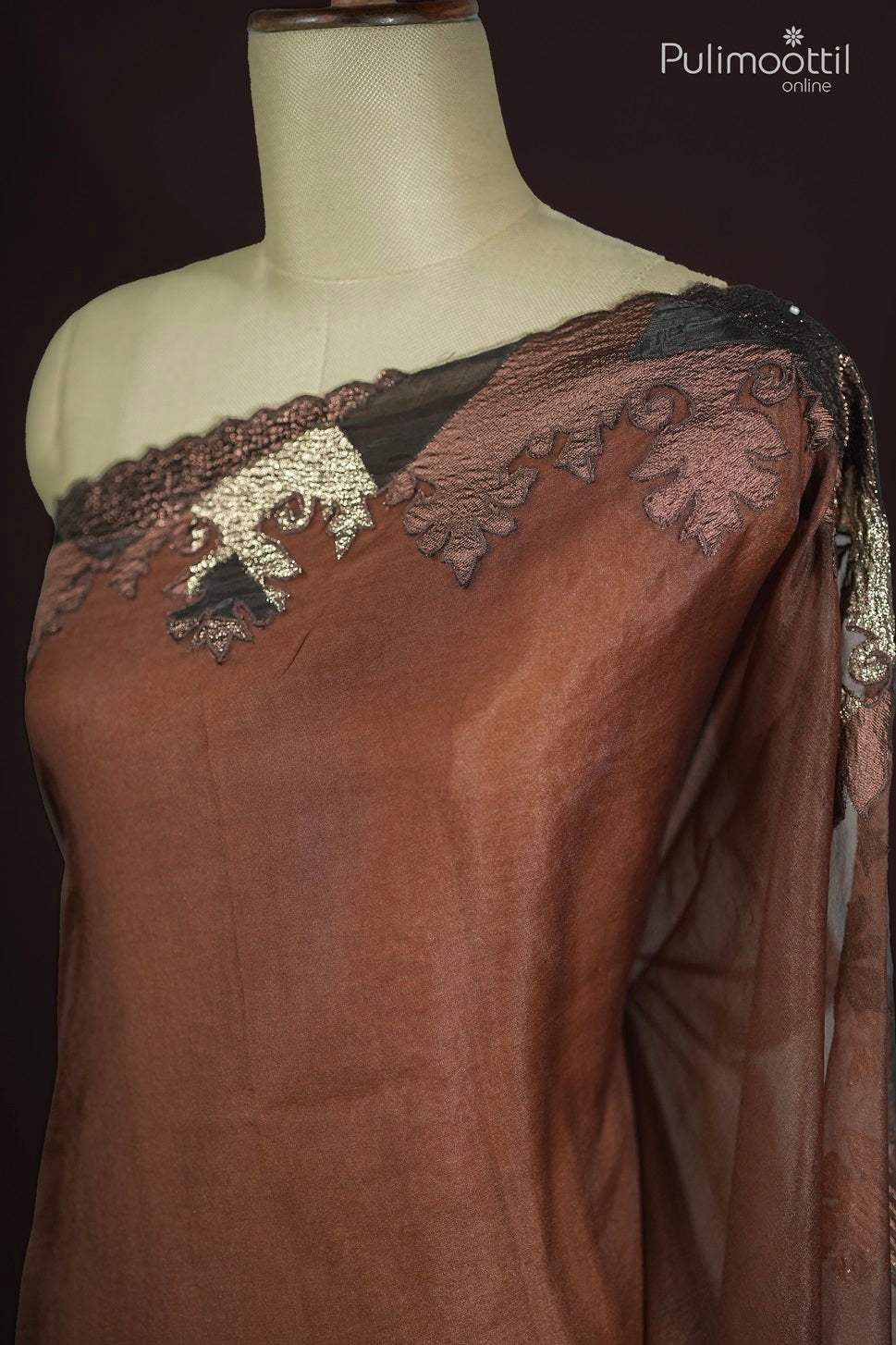 Dark Coffee Brown Colour Organza Saree