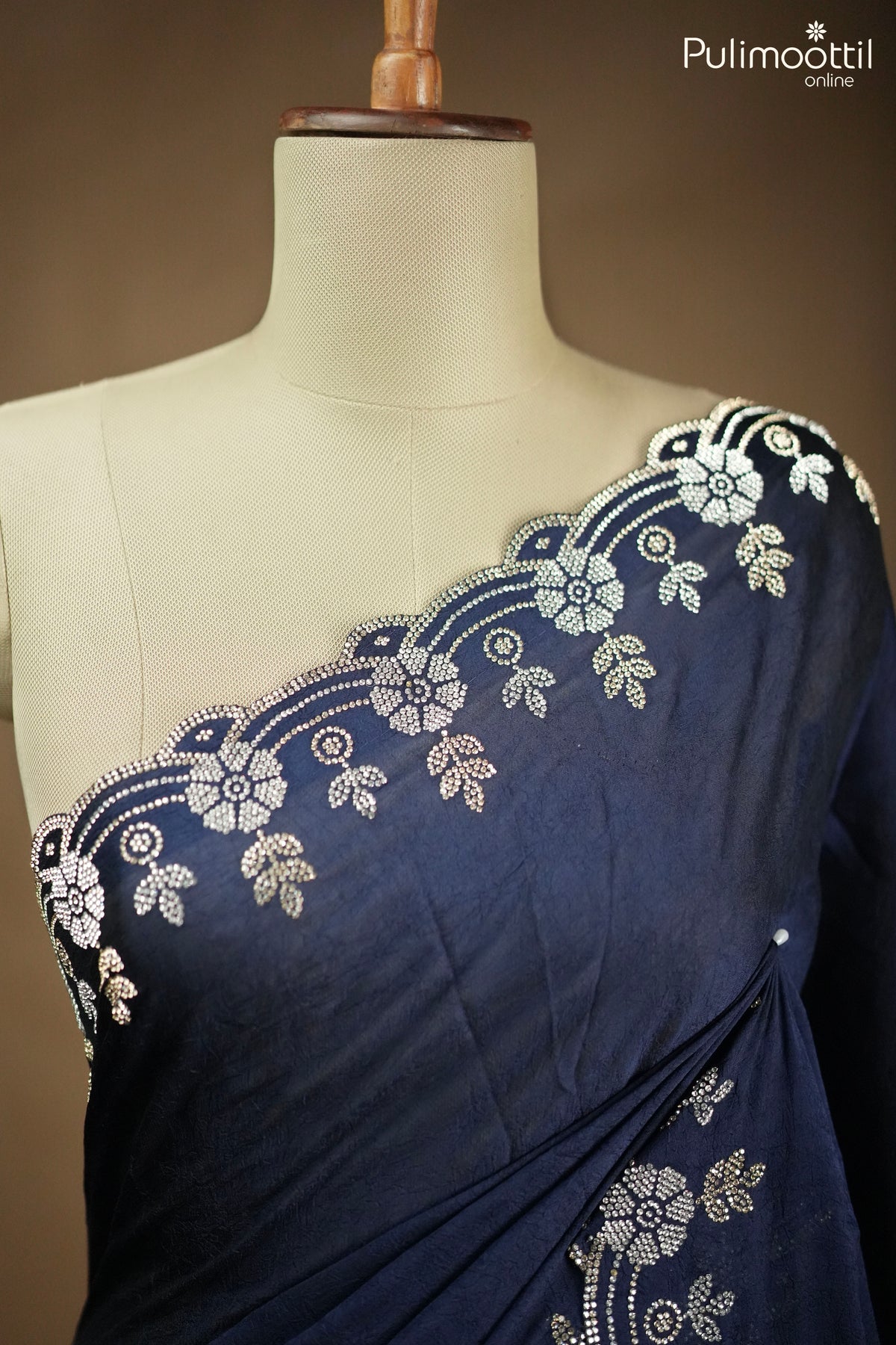 Blue Color Crushed Georgette Fancy Saree