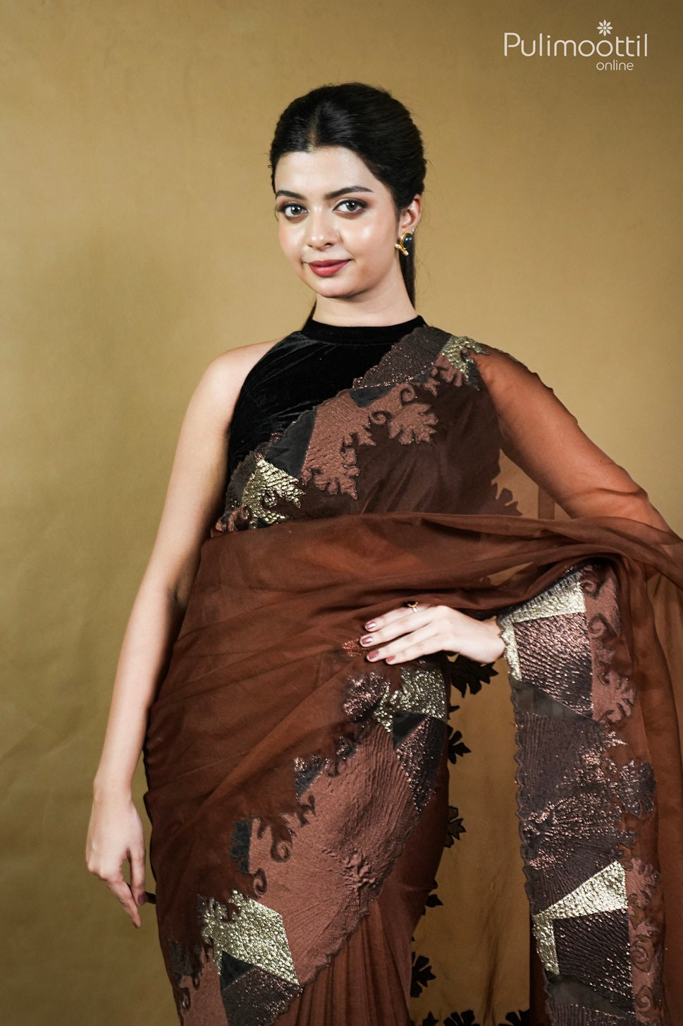 Dark Coffee Brown Colour Organza Saree