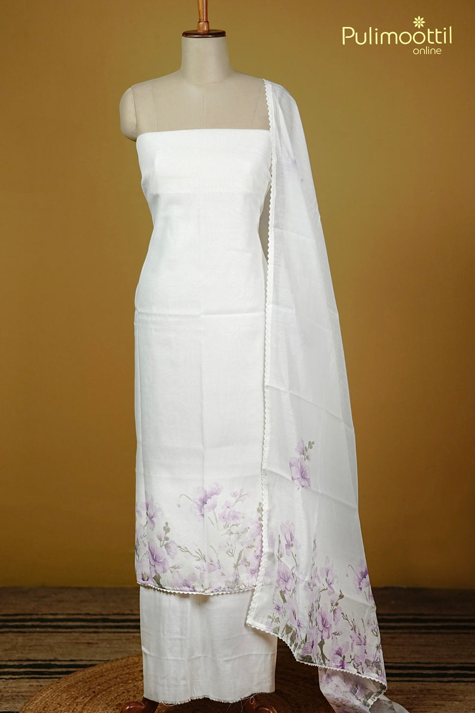 White Chanderi Unstitched Salwar Set