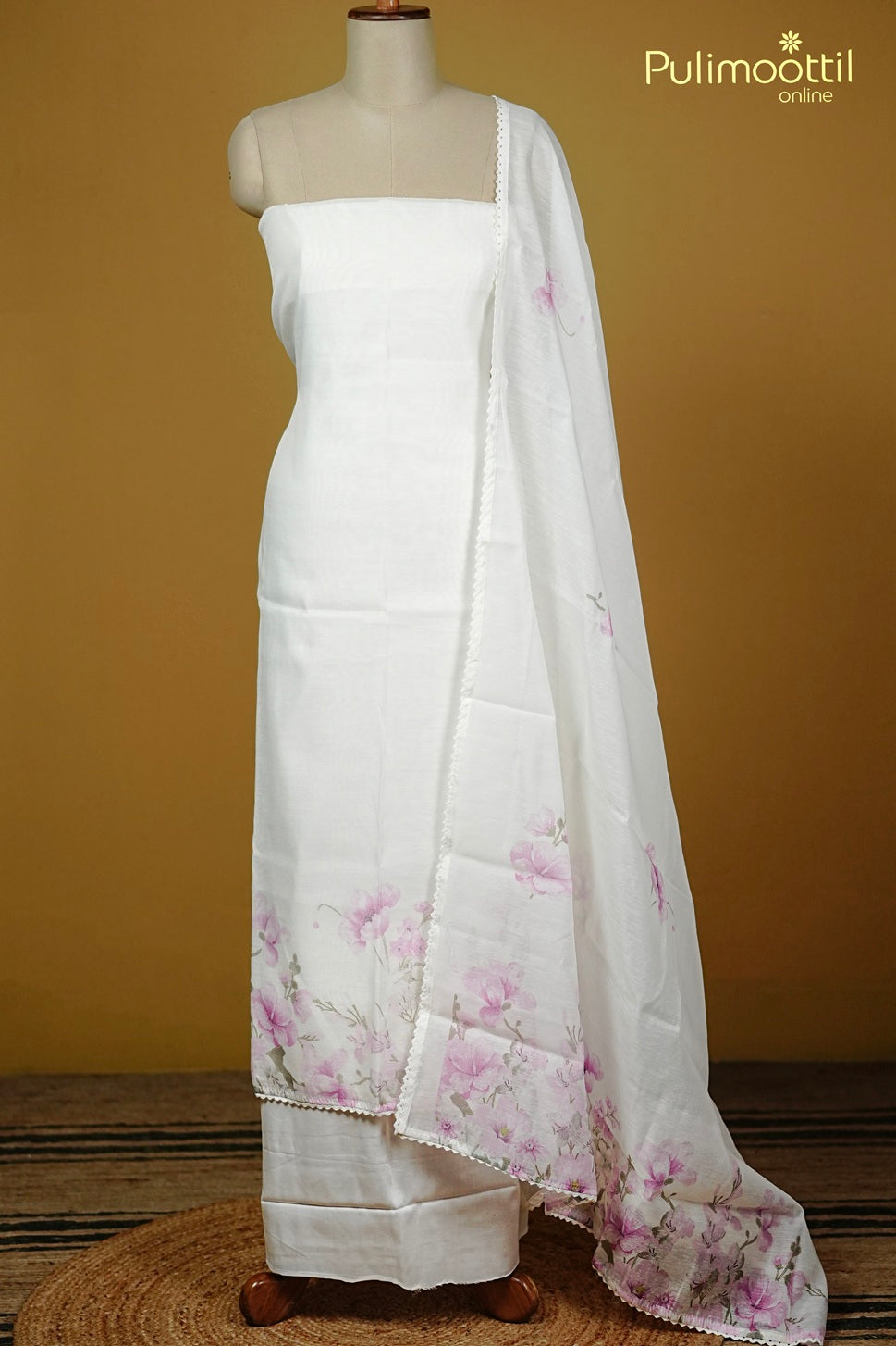 White Chanderi Unstitched Salwar Set