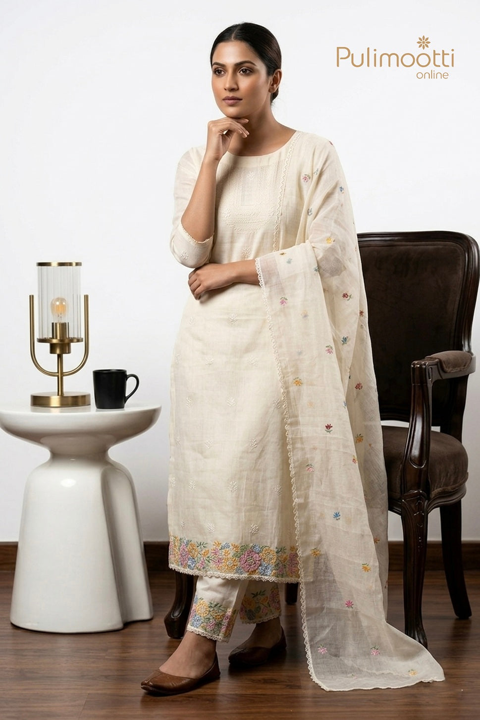 Ivory Crushed Organza Unstitched Salwar Set