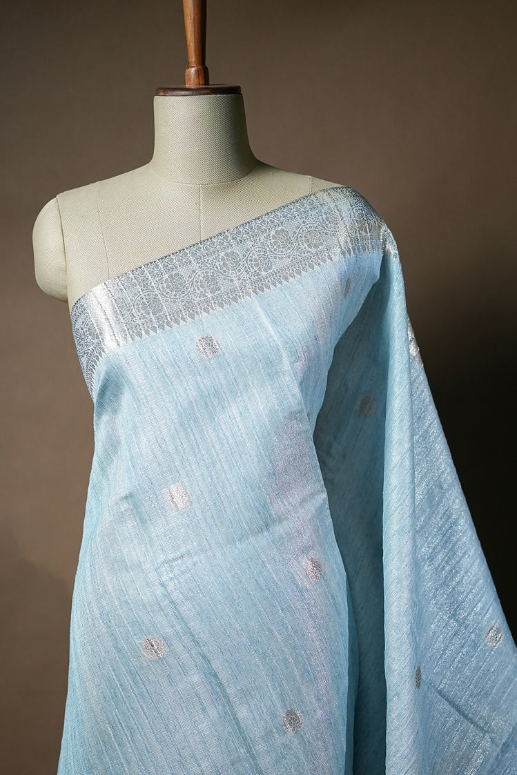 Baby Blue Colour Silver Tissue Fancy Saree