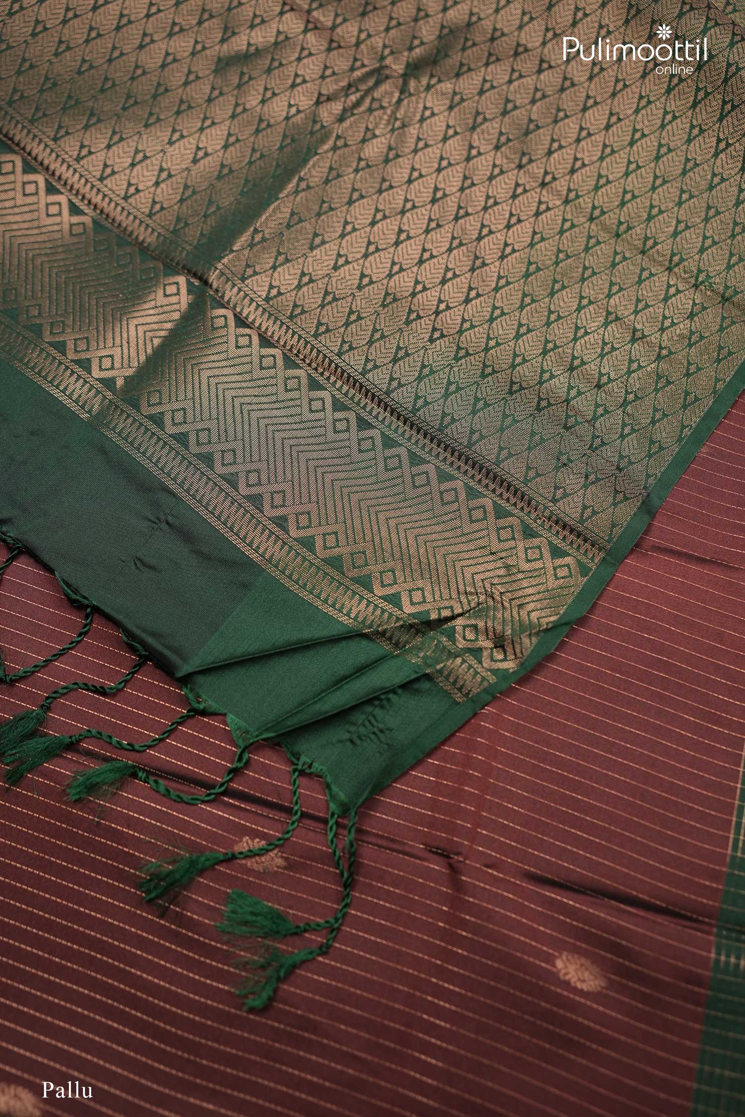 Maroon With Green Border Semi Silk Saree.